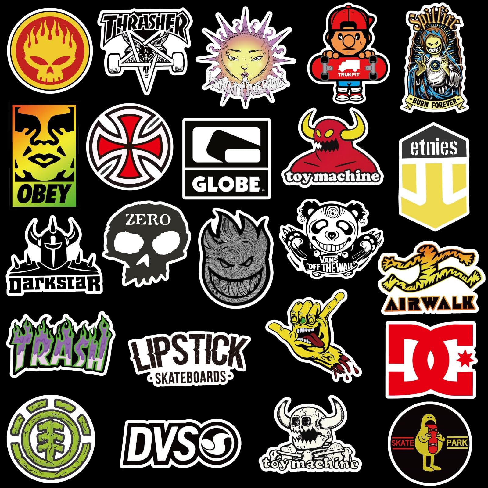 Loahayeii Skateboard Stickers - 100 Pcs Waterproof Vinyl Decals for Laptop, Water Bottle, Phone - Cool Design for Teens & Adults