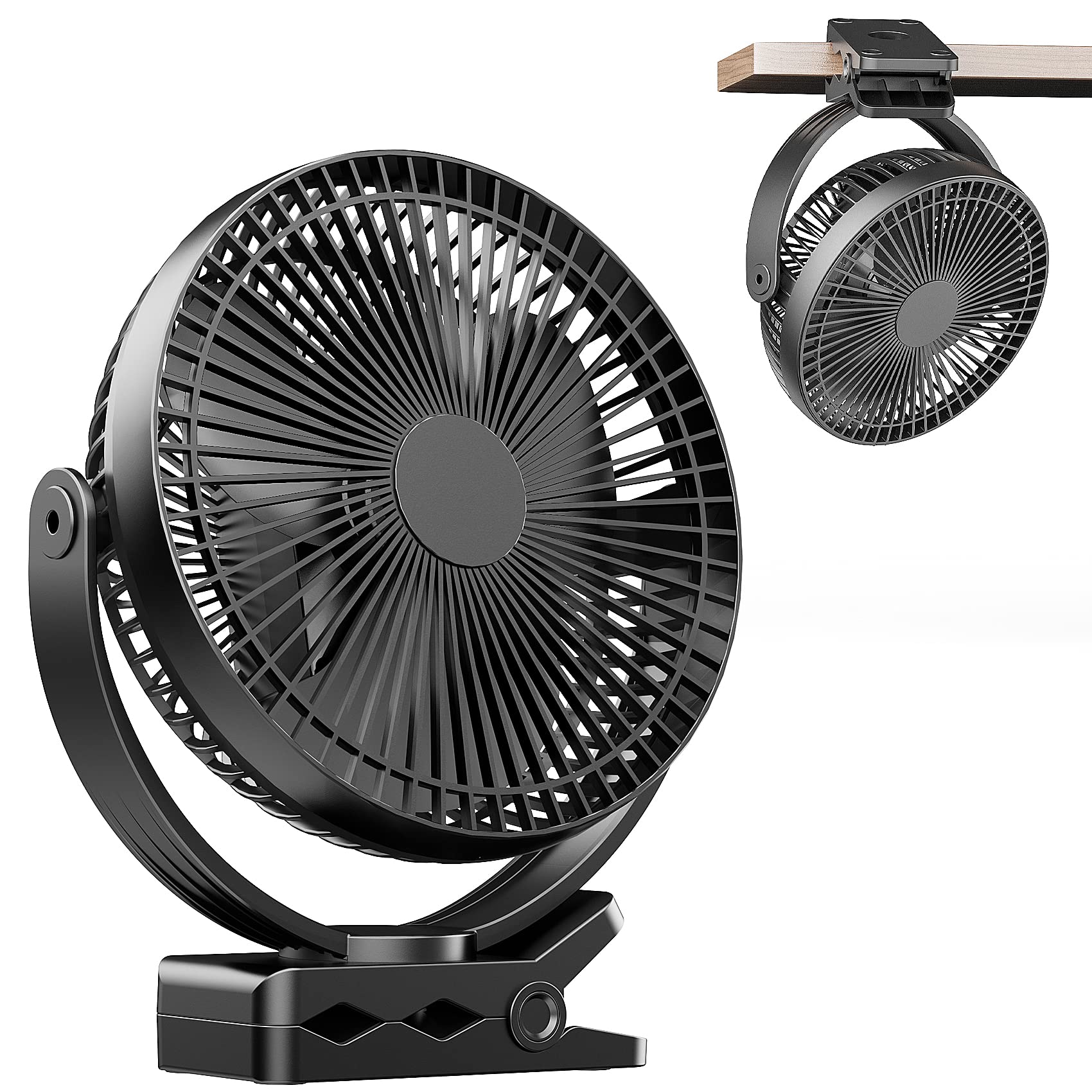 Atengeus Usb Desk Fan, Rechargeable Portable Fan, 8 Inch Clip On Fan, 10000Mah Stroller Fan, 4 Speeds Strong Airflow, 720� Rotation, With Sturdy Clamp, Suitable For Home, Office And Stroller