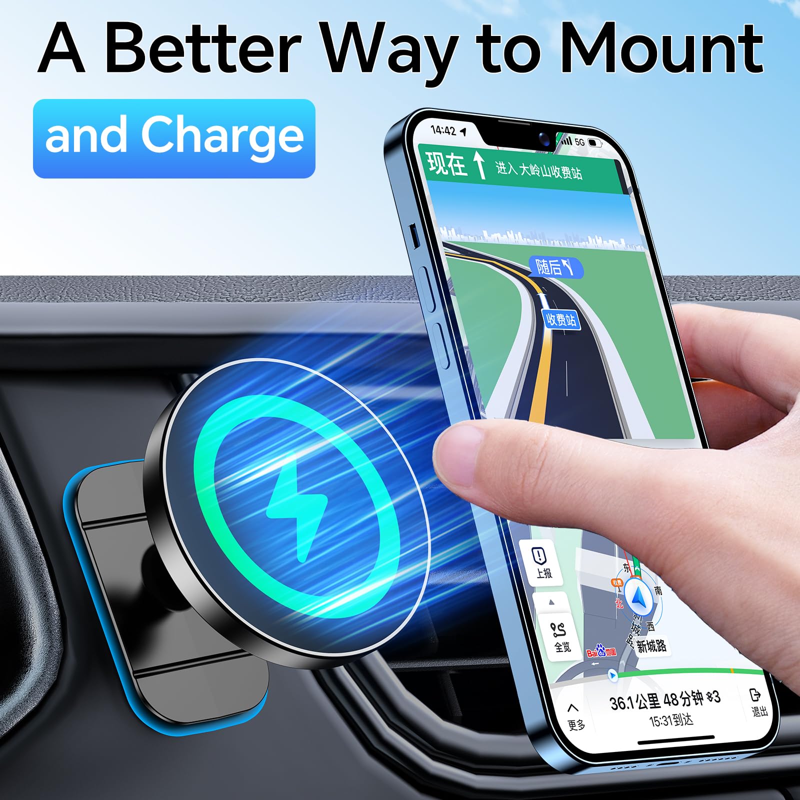 Coolpow For Magsafe Car Mount Charger?100% Stable?15W Magsafe Car Charger Magnetic Phone Holders For Your Car Accessories?360?Ca