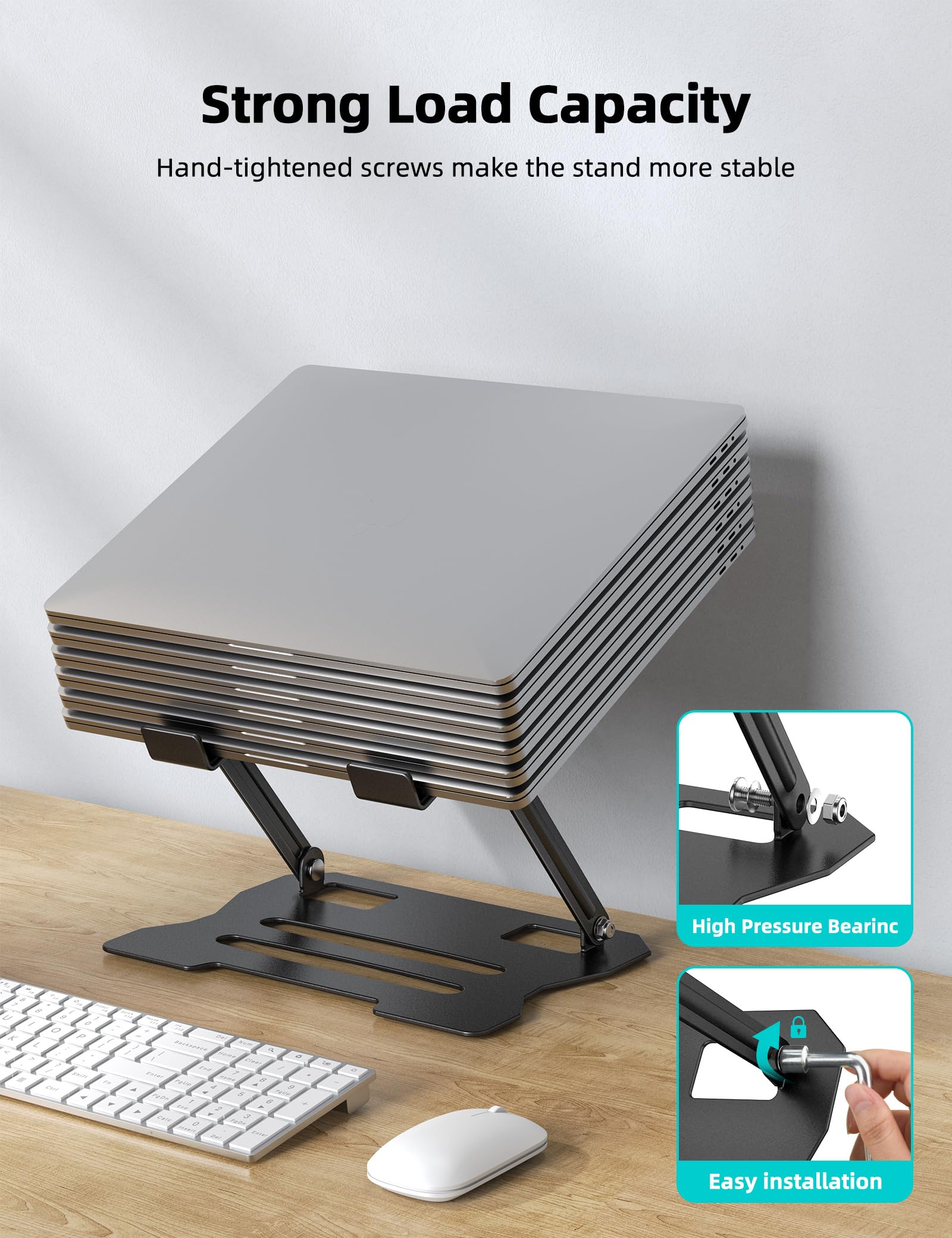 Klsniur Laptop Tablet Stand, Universal Adjustable Carbon Steel Laptop Computer Stand, Ergonomic Foldable Portable Desktop Tray Cooling Holder Compatible With 10'' 15.6'' Devices (Black)