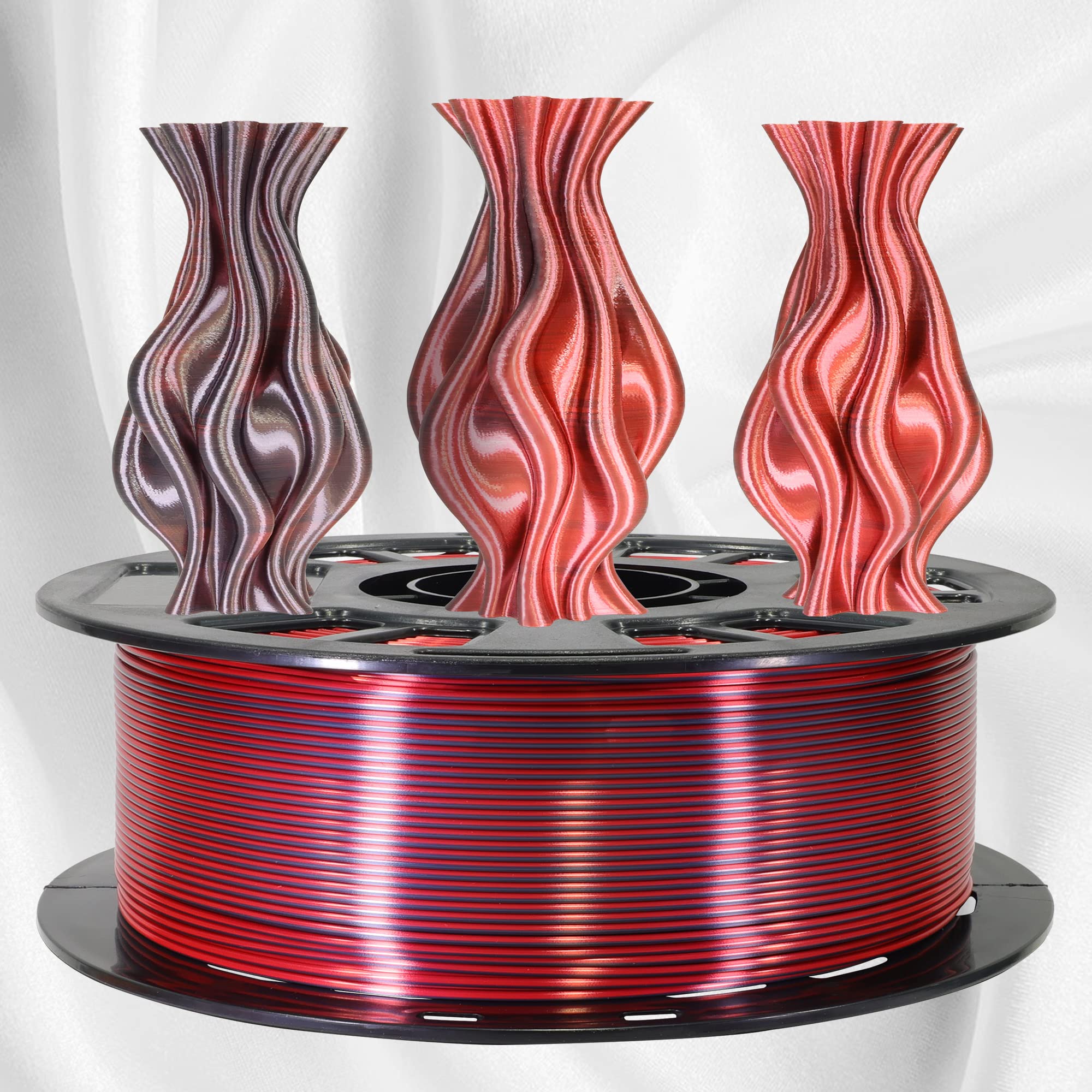 Mika3D 2 Colors In 1 Silk Black Red Pla 3D Filament, 1Kg 2.2Lbs 3D Printing Material With Bicolor Dichromatic Double Colors, Dua
