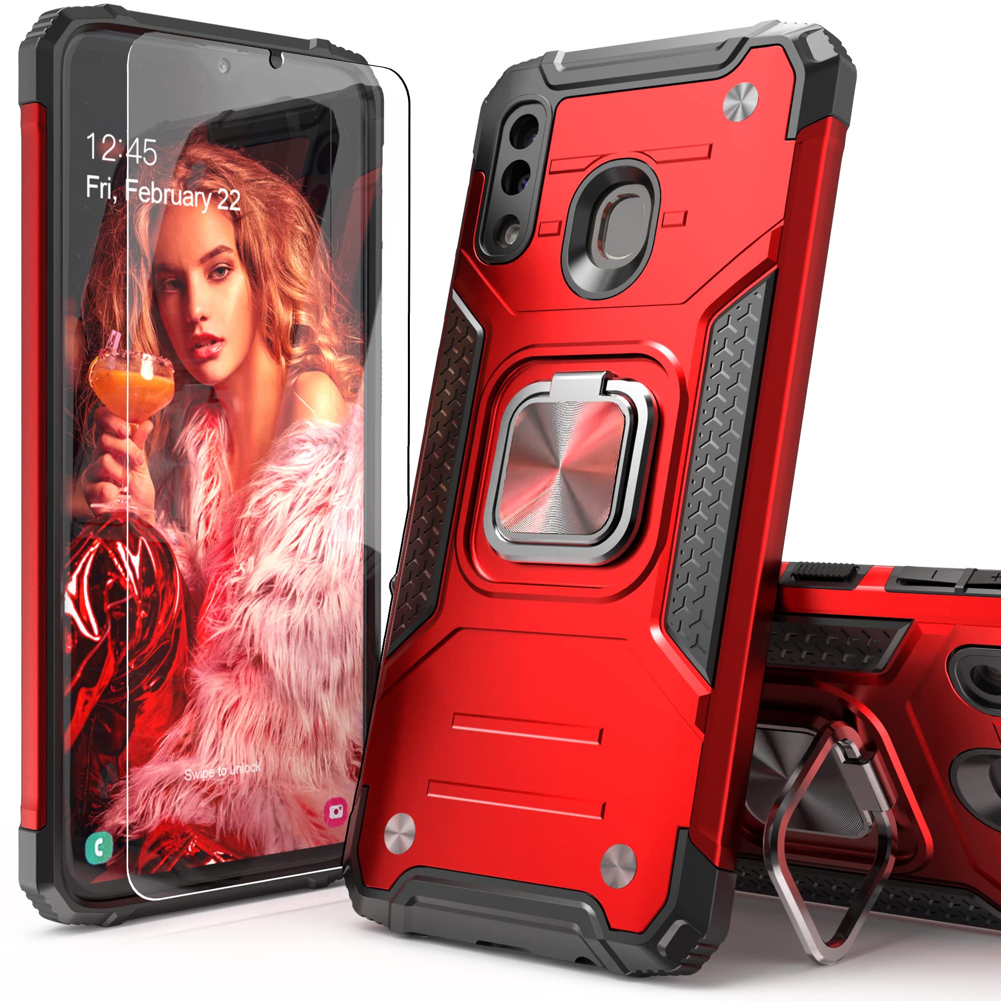 Idystar Galaxy A20 Case With Screen Protector, Galaxy A30 Case, Shockproof Drop Test Cover With Car Mount Kickstand Lightweight