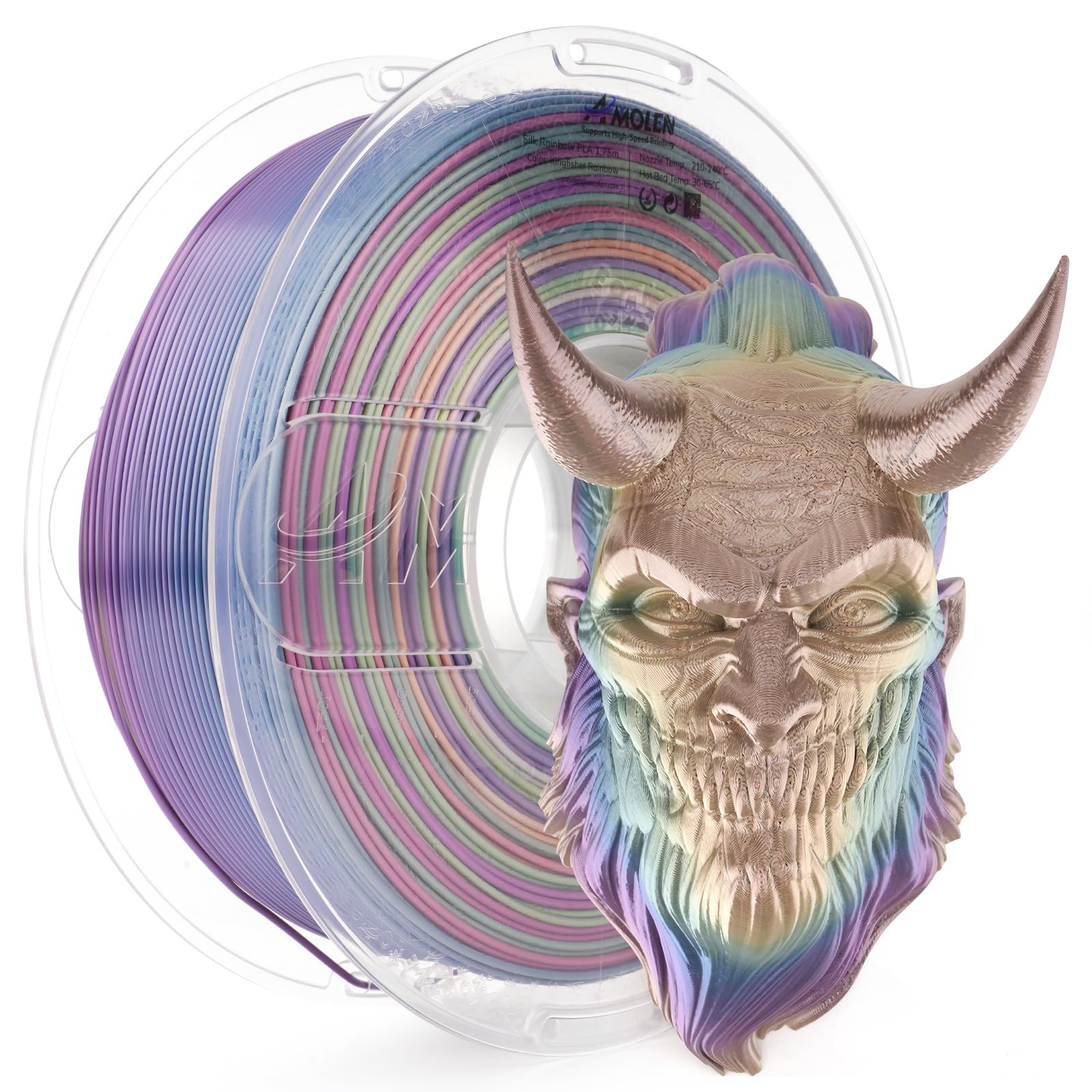 Amolen Silk Pla 3D Printer Filament, Shiny Multicolor Kingfisher Rainbow Pla Filament 1.75Mm, Gradient Color Change Pla 3D Print
