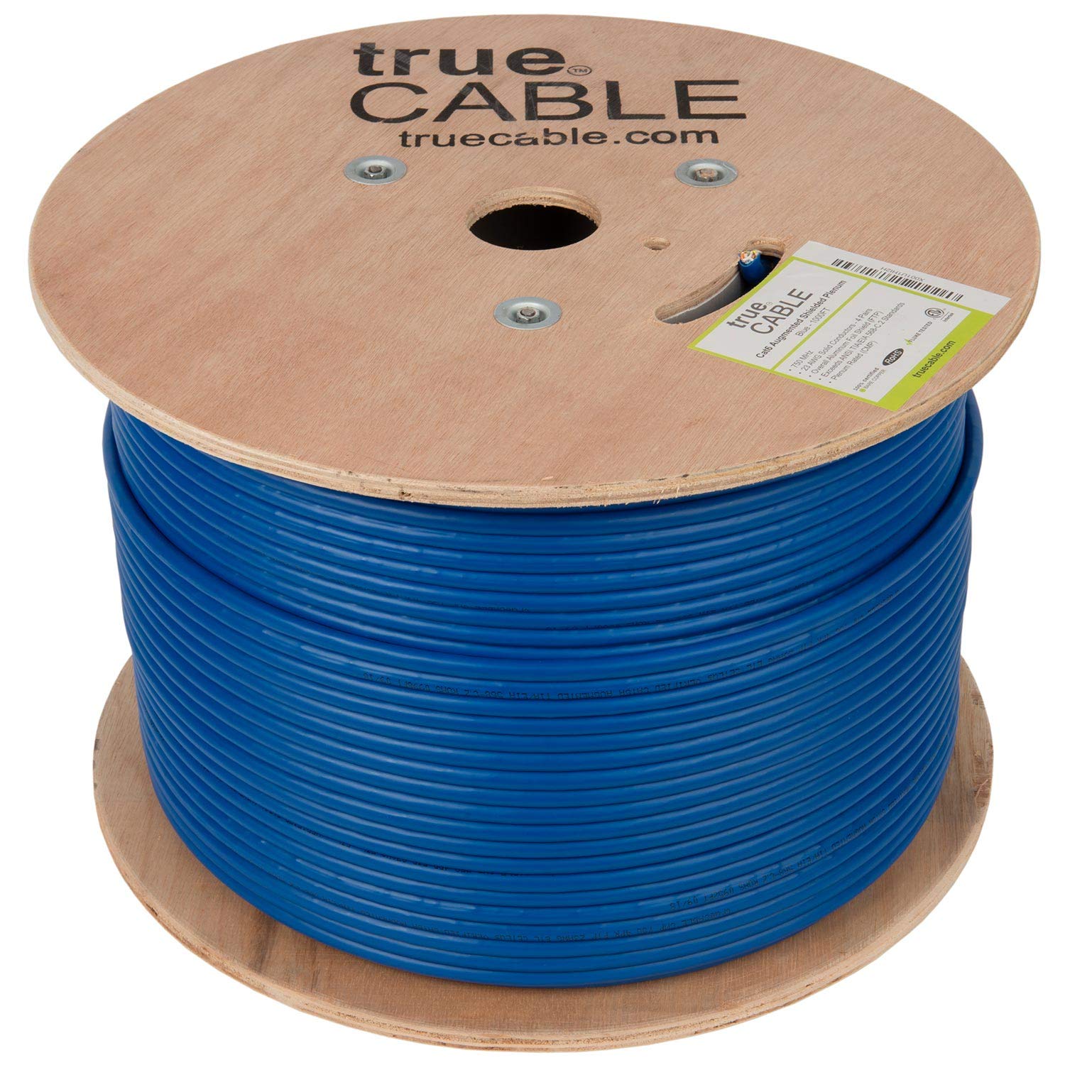 Truecable Cat6A Shielded Plenum (Cmp), 1000Ft, Blue, 23Awg Solid Bare Copper, 750Mhz, Poe++ (4Ppoe), Etl Listed, Overall Aluminum Foil Shield (F/Utp), Bulk Ethernet Cable