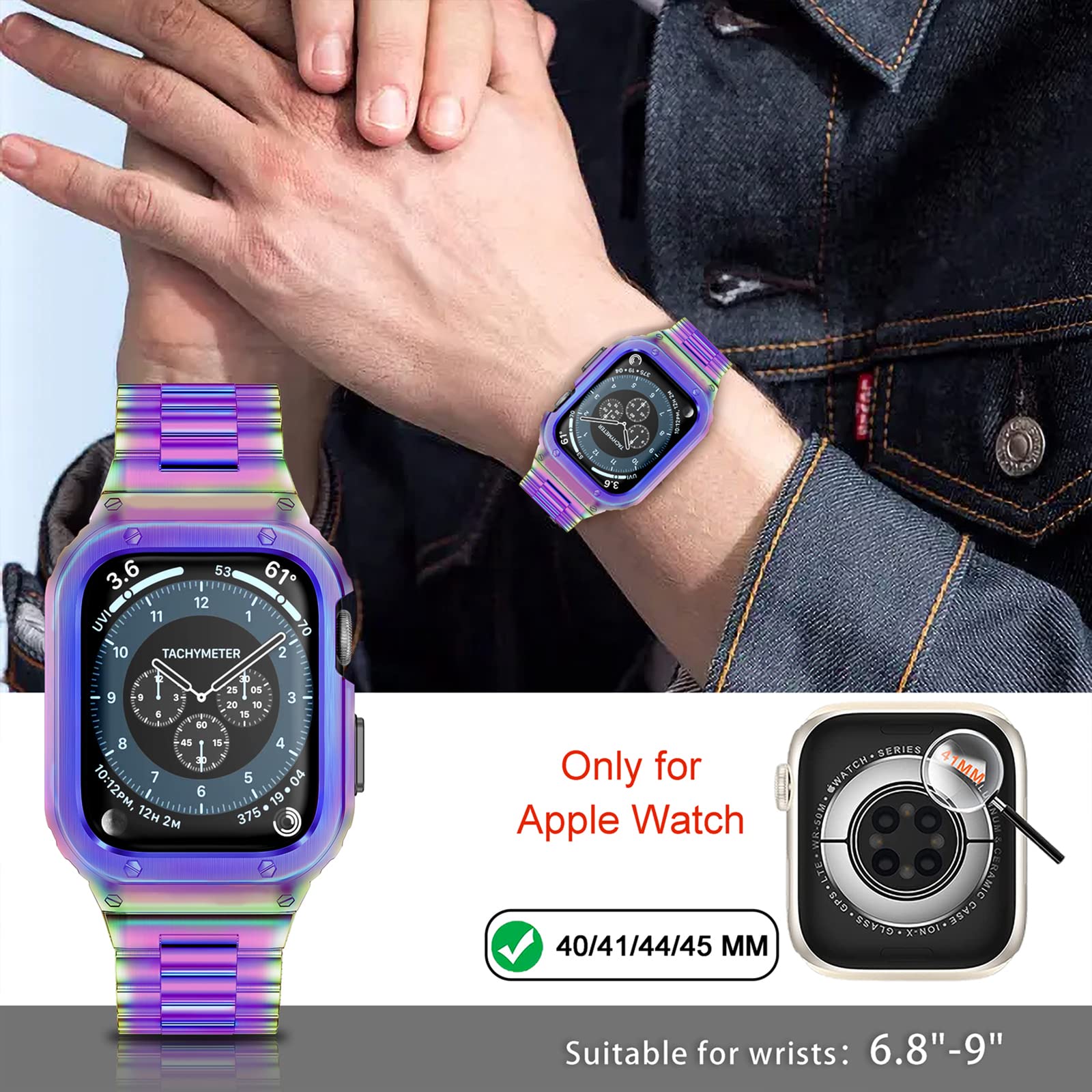 Miohhr Stainless Steel Band And Case Compatible With Apple Watch Band 44Mm 42Mm, Men Metal Protective Bumper Cover For Iwatch Se