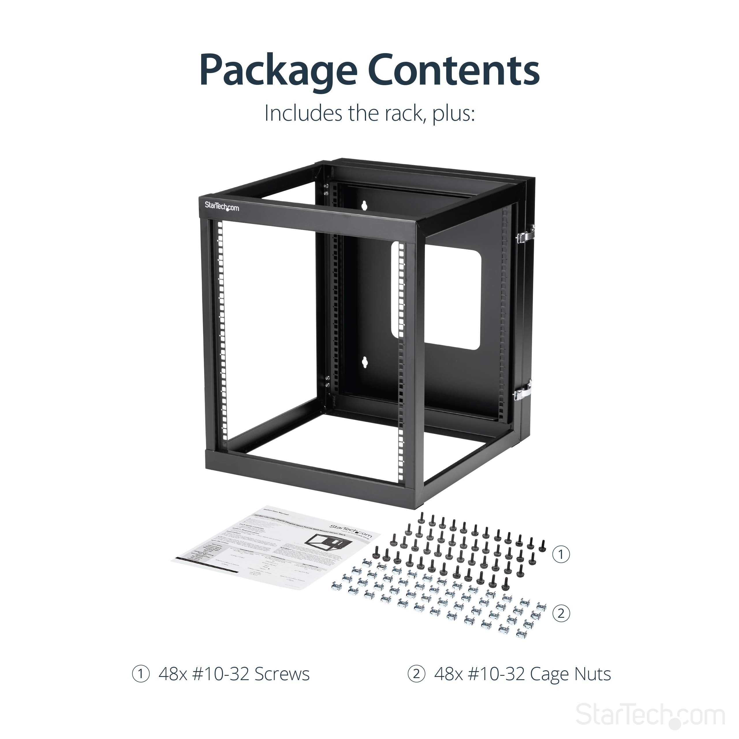 Startech.Com 4 Post 8U Hinged Wall Mount Network Rack, 19'' Open Frame Server Rack With 19.8In Mounting Depth, Wall Mount Swing
