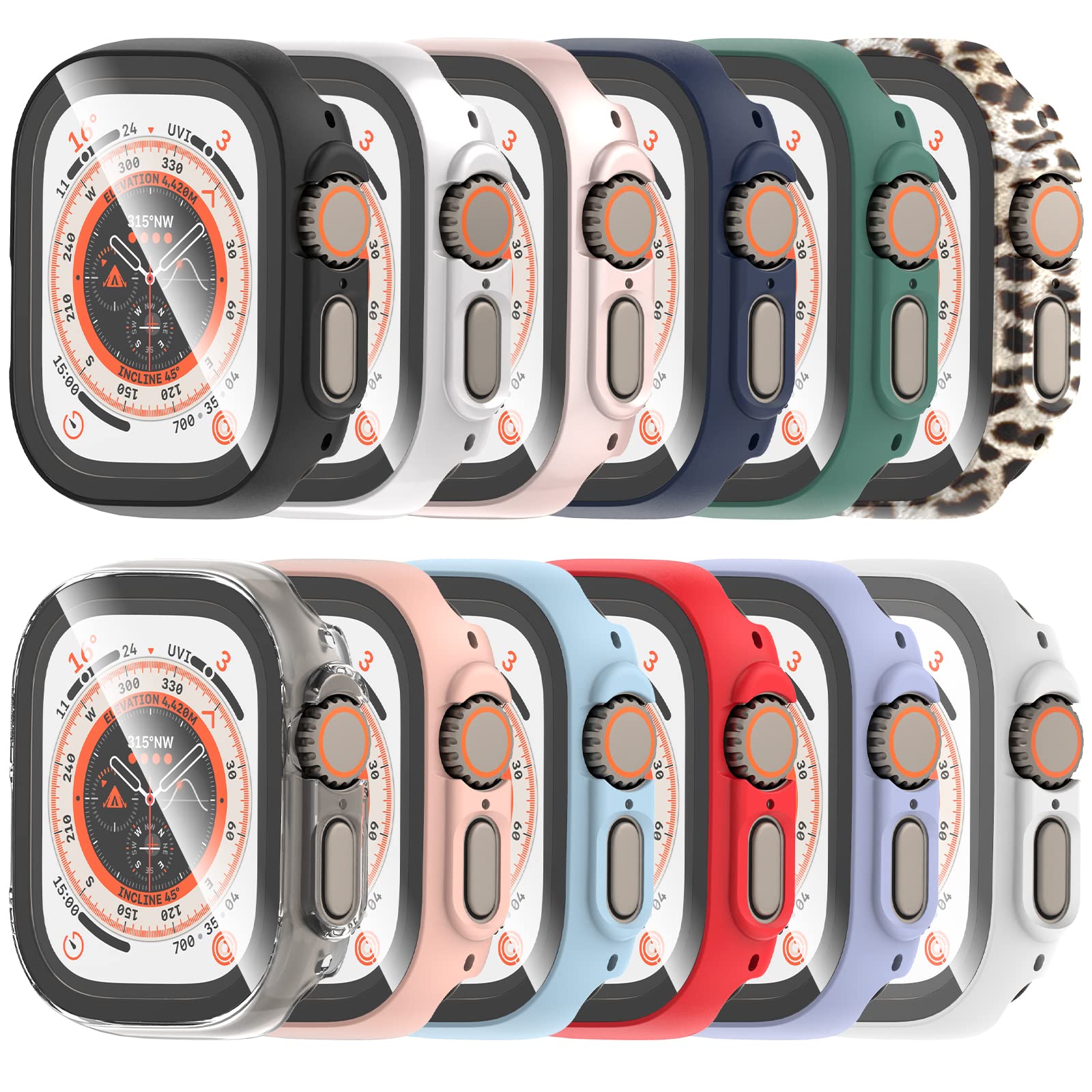 Hasdon [12 Pack] Case Compatible With Apple Watch Ultra 2/Ultra 49Mm With Tempered Glass Screen Protector, Full Coverage Bumper