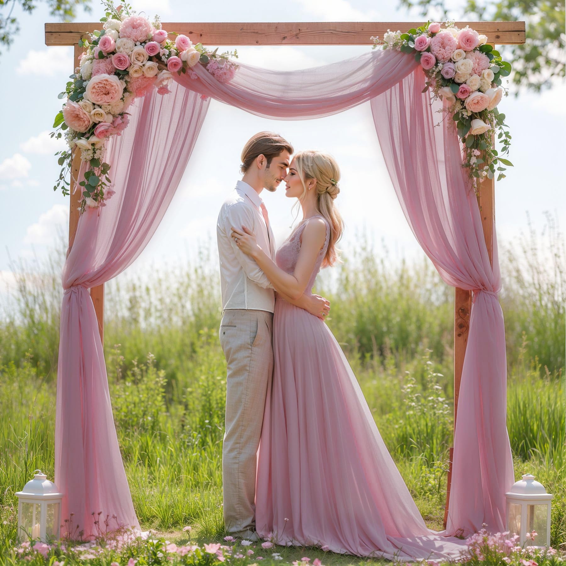 Wedding Arch Draping Fabric, 1 Panel 28 X 19Ft Dusty Rose Arch Drapes Sheer Backdrop Curtain For Wedding Ceremony Party Ceiling