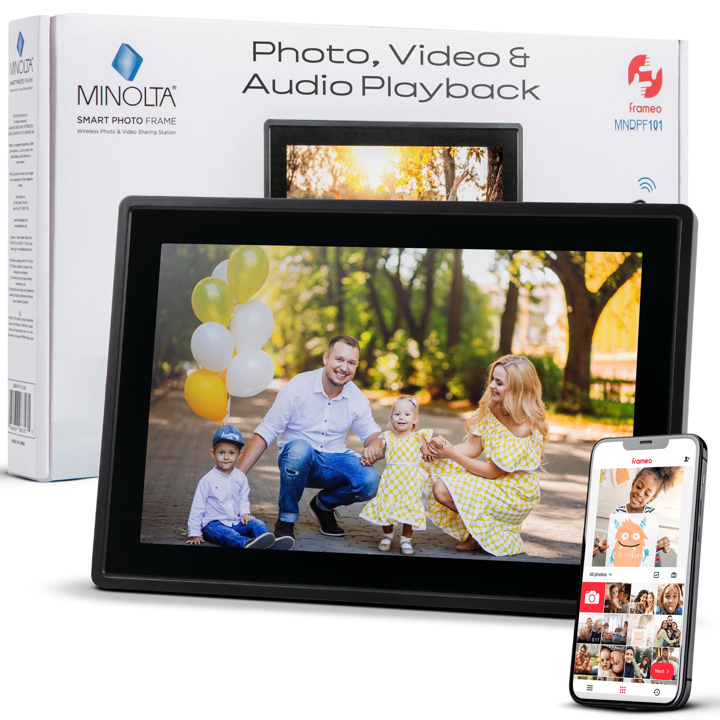 Minolta Smart Photo Frame 10.1 inch - Digital Picture Frame with IPS Touch Screen HD Display, Built-in Free Frameo App and WiFi,