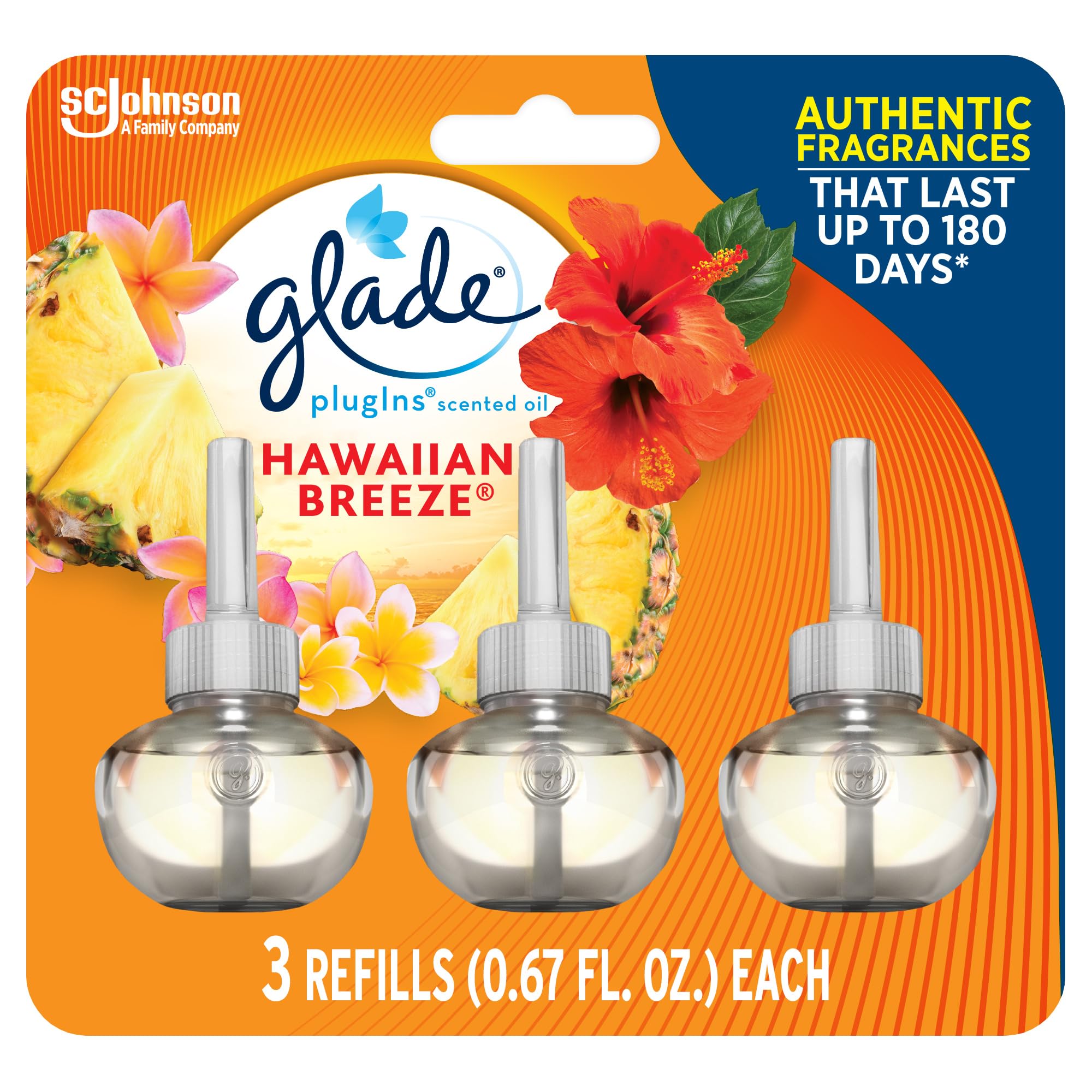 Glade Plugins Refills Air Freshener, Scented And Essential Oils For Home And Bathroom, Hawaiian Breeze, 2.01 Fl Oz, 3 Count