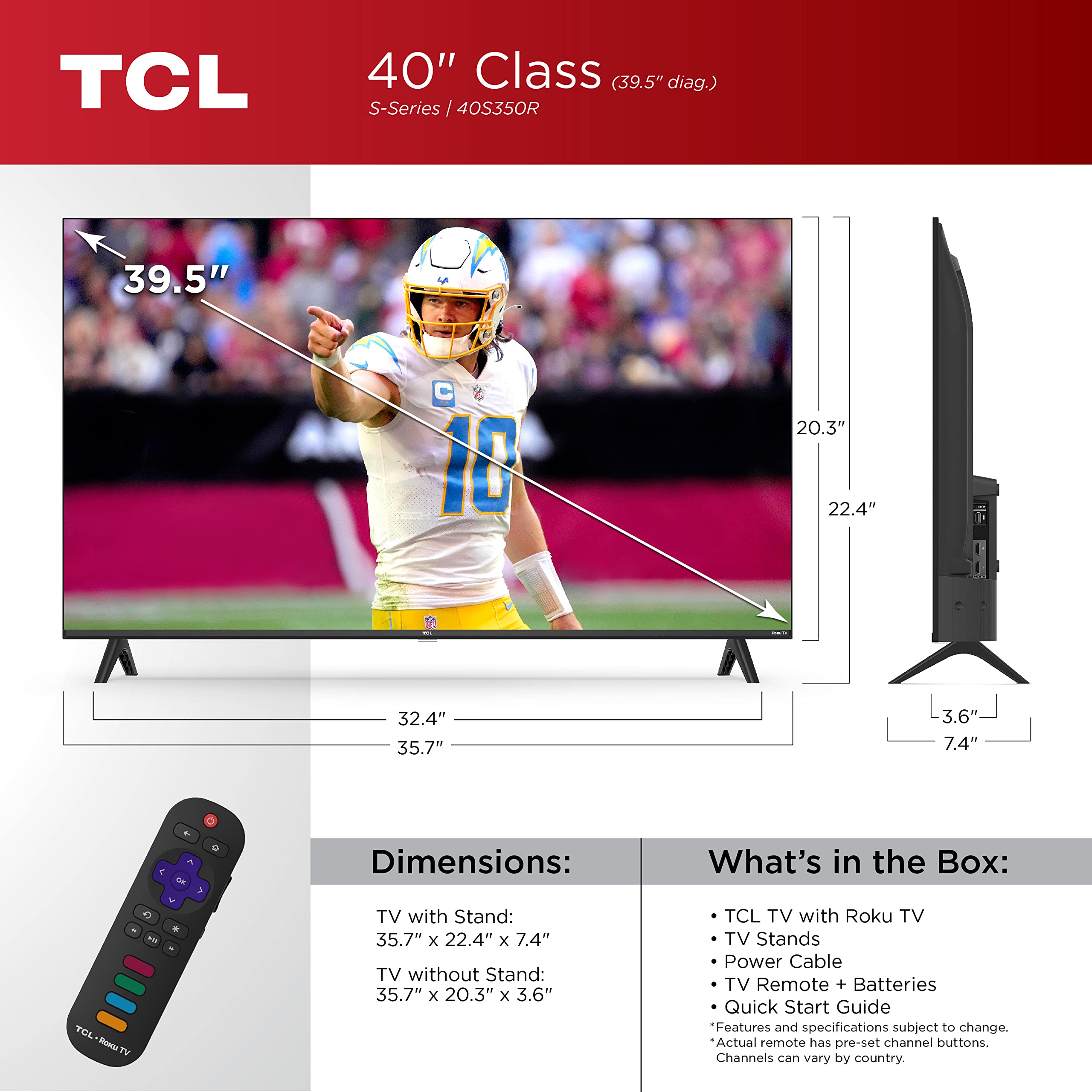 Tcl 40 Inch Class S3 1080P Led Smart Tv With Roku Tv (40S350R, 2023 Model), Compatible With Alexa, Google Assistant, And Apple H