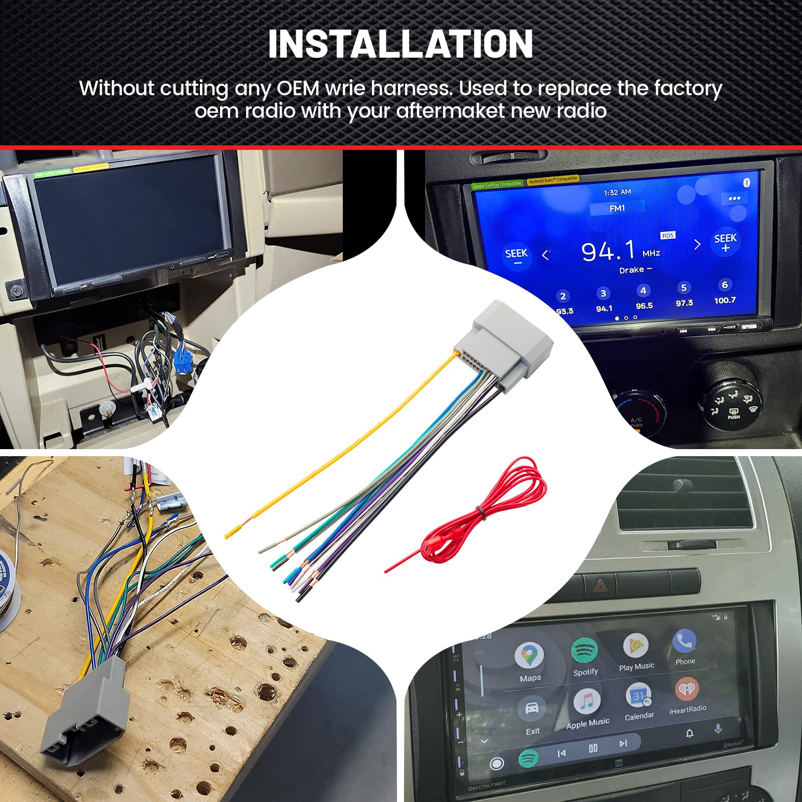 Red Wolf Car Radio Wiring Fit For 2008 2010 Dodge Dakota Chrysler 300 Jeep Grand Cherokee Aftermarket Radio Receiver Sirius Cd Player Install Wiring Cable Plug