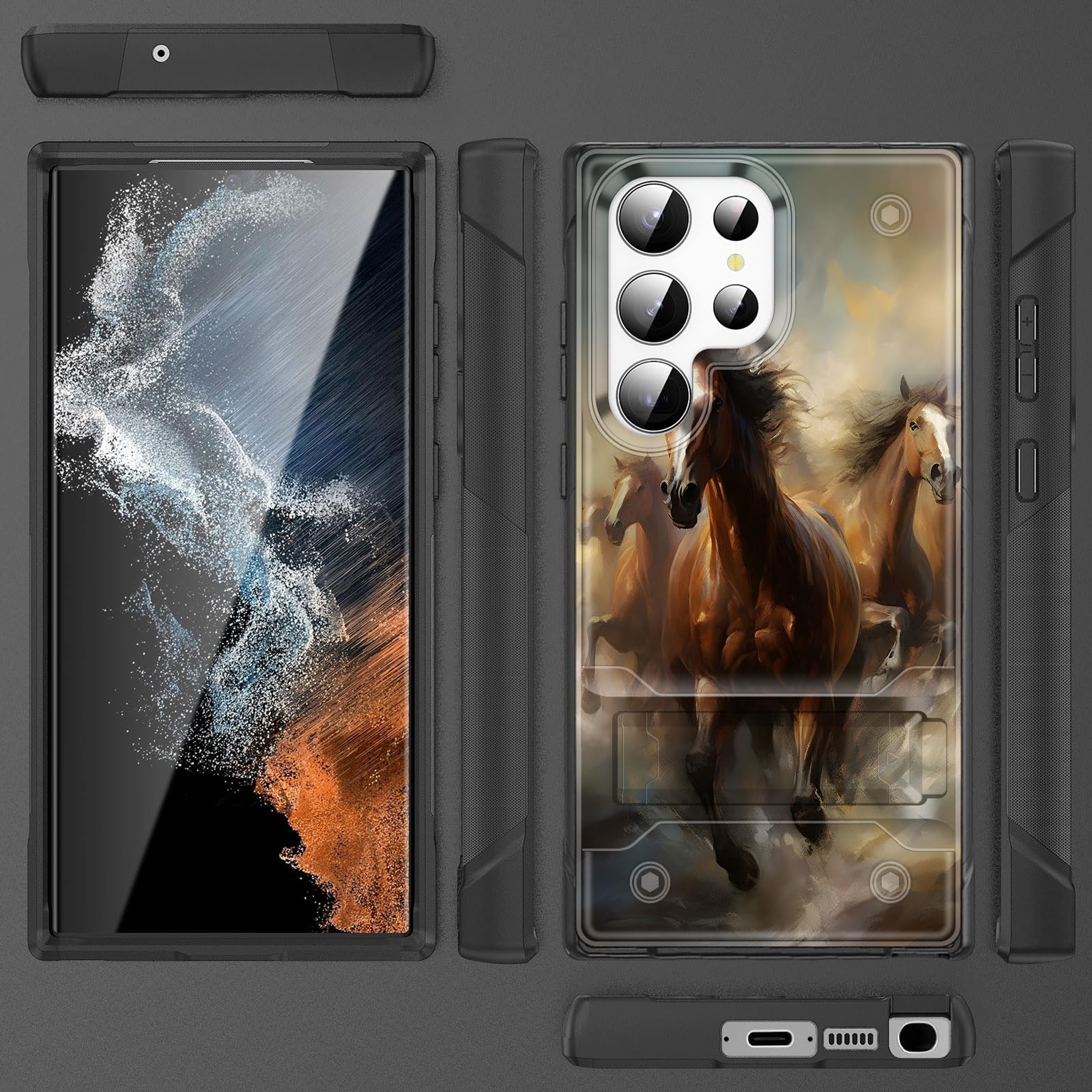 Efgwsder For Galaxy S25 Ultra Case With Kickstand,Dual Layer Hybrid Hard Pc & Soft Silicone Rugged Shockproof Protective Phone C