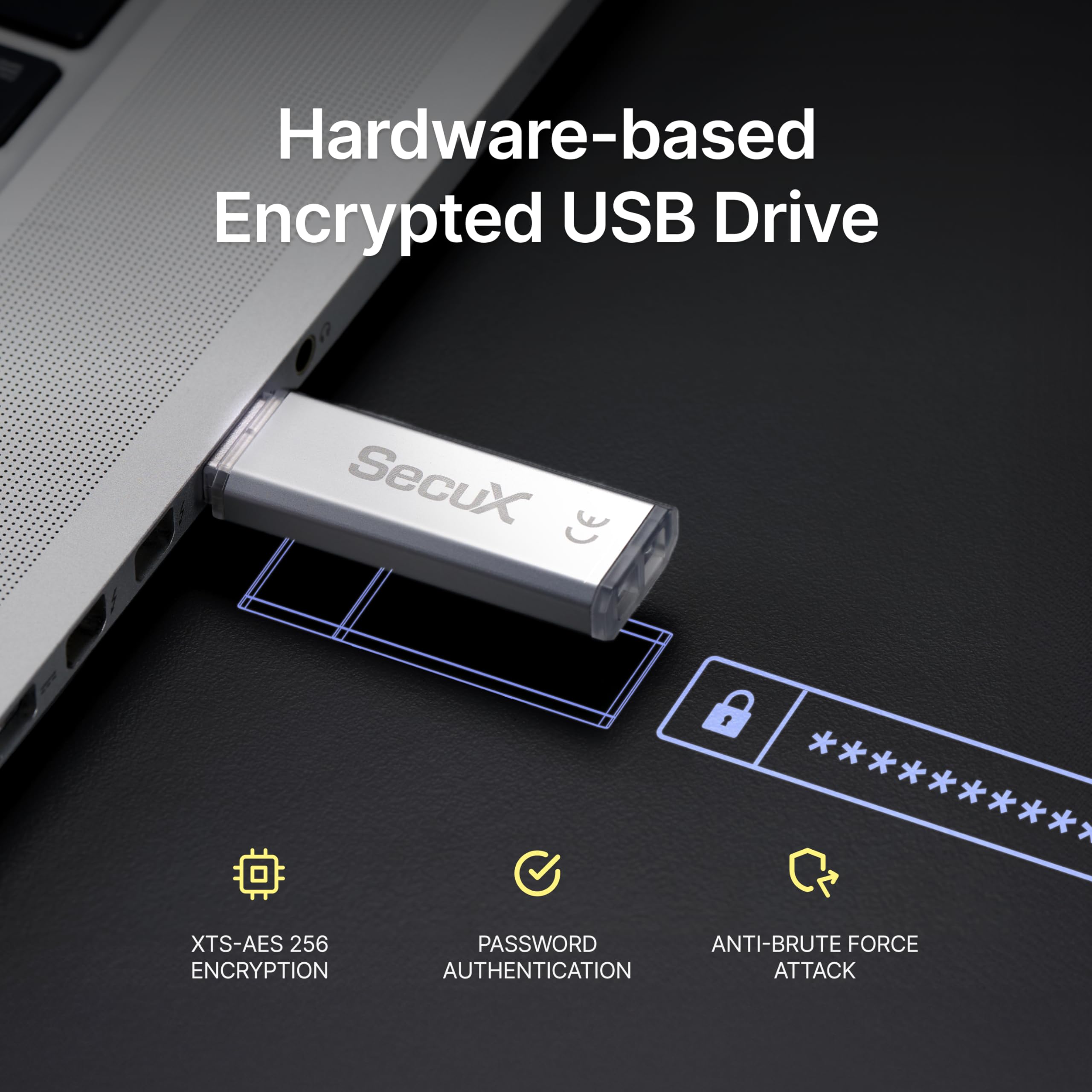 Secux Forte   Encrypted Usb Flash Drive   Usb 3.2 Gen 1   Xts Aes Encryption   Password Authentication   Automatic Locking   Sil