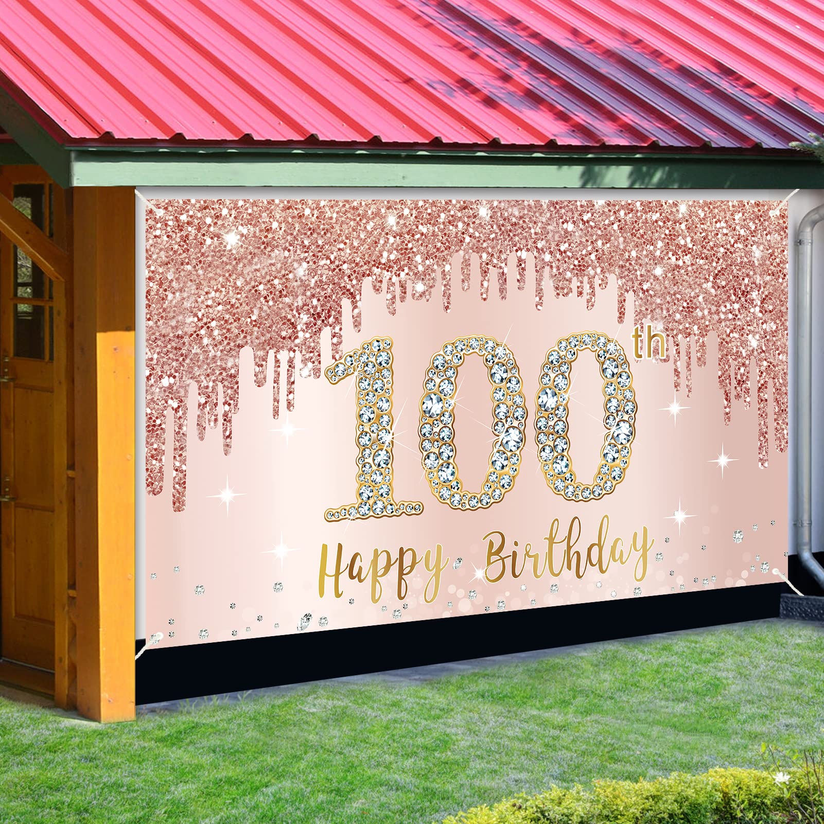 Happy 100Th Birthday Banner Backdrop Decorations For Women, Rose Gold 100 Birthday Party Sign Supplies, Pink 100 Year Old Birthd