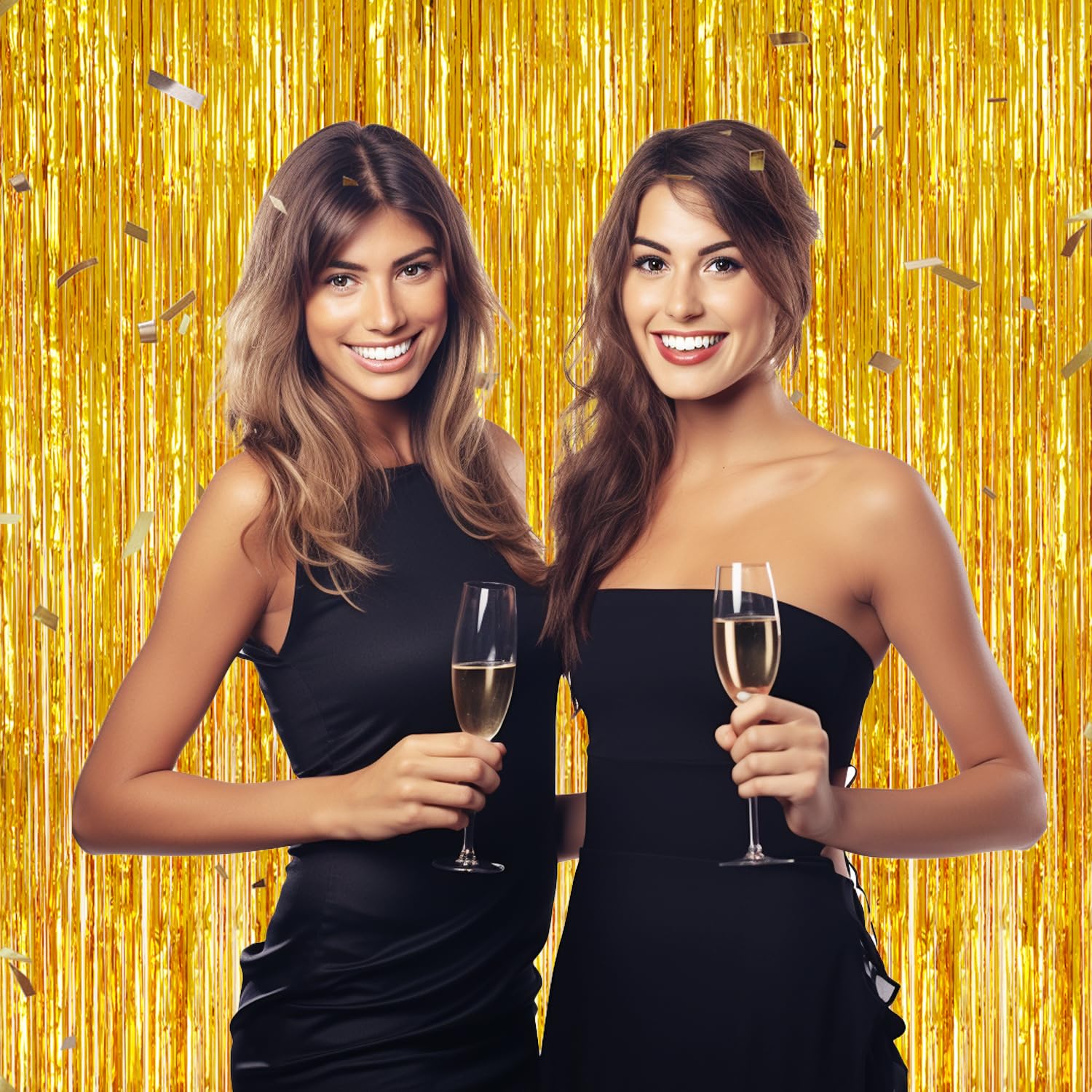 Decockrat 3 Pack Foil Fringe Backdrop   Gold Shiny Tinsel Curtains For Party Decoration/Photo Booth Props   3.3X8.2 Ft Metallic