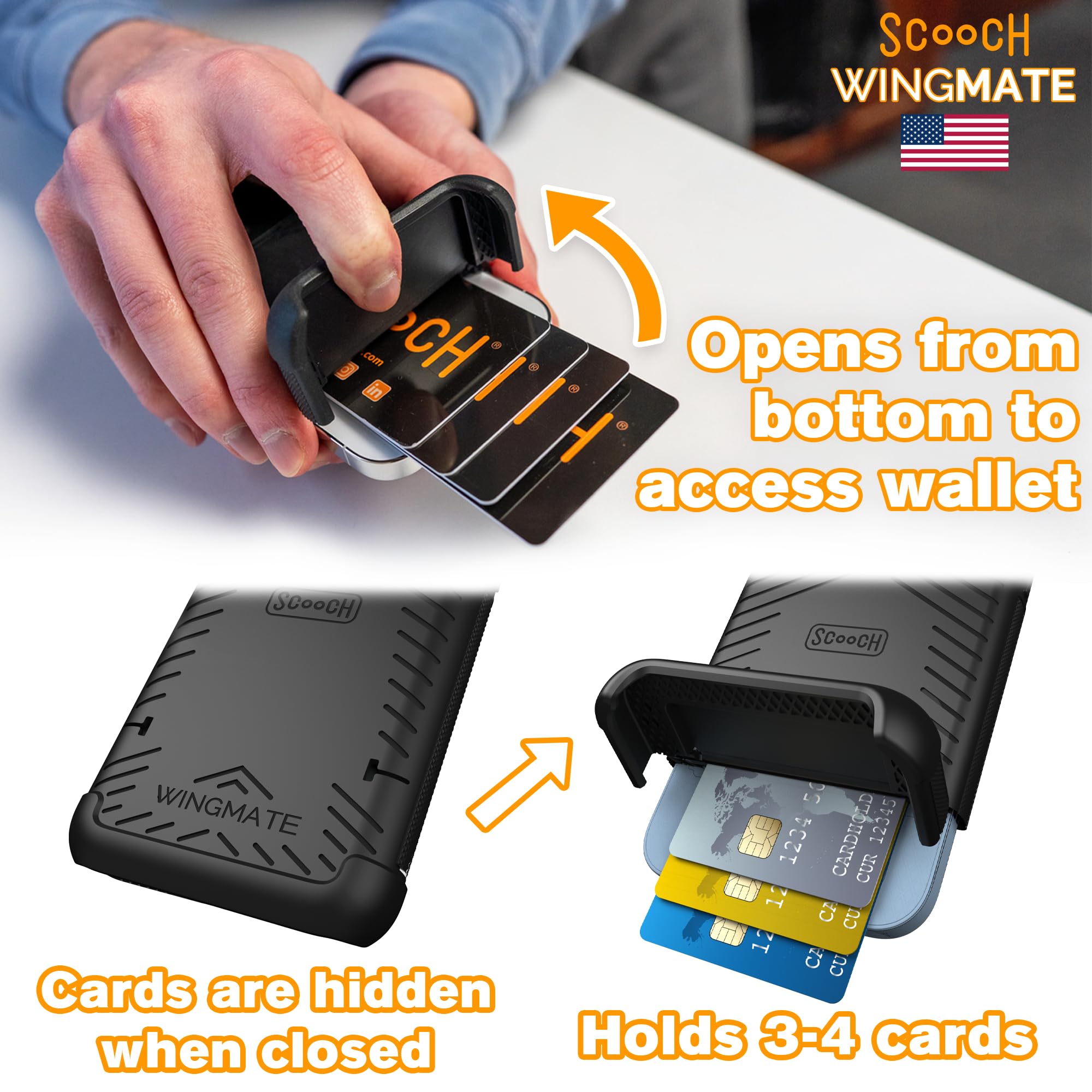 Scooch For Iphone 13 Pro Max Case With Card Holder, Wingmate Wallet Case With Hidden Card Slot And Rfid Protection For Up To 4 C