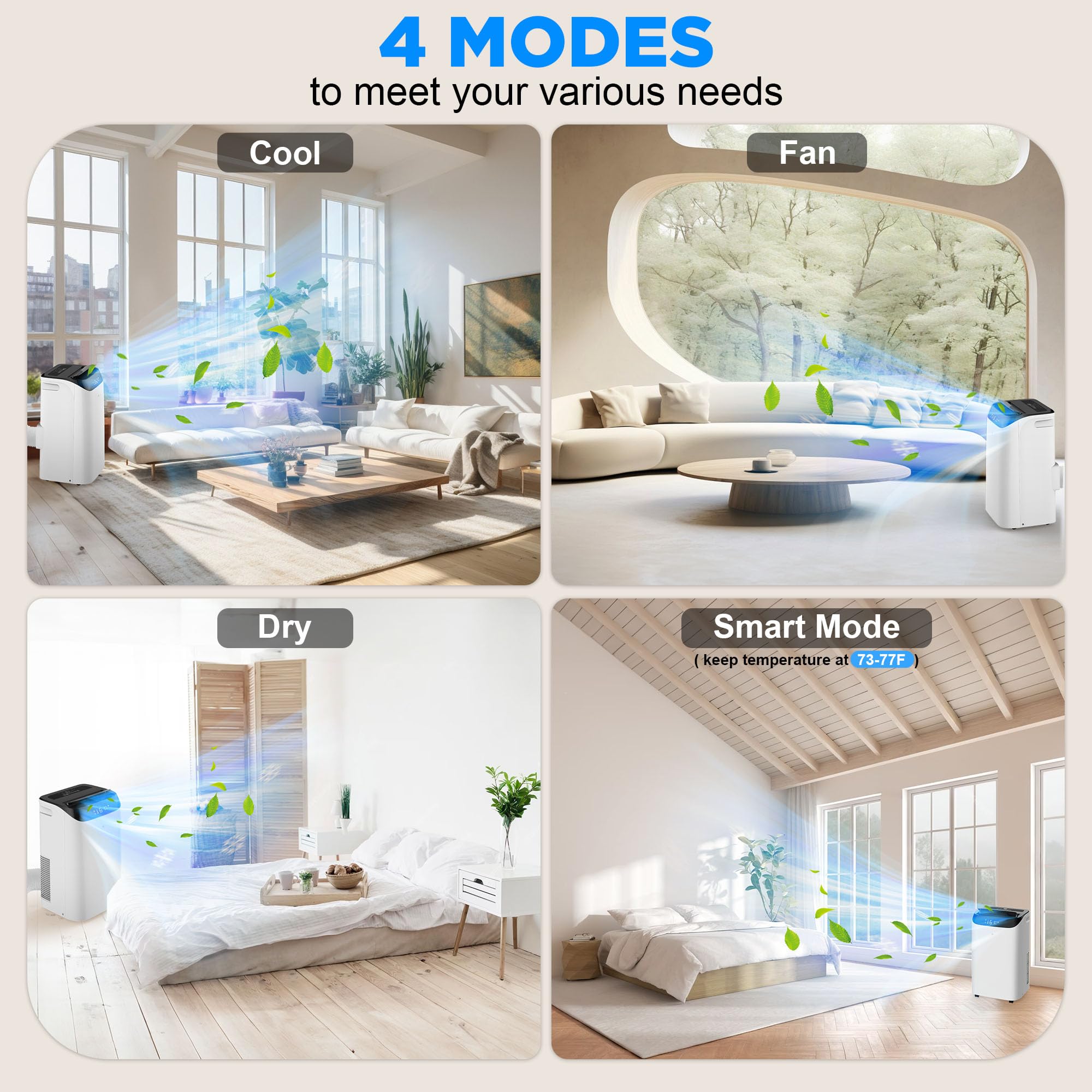 Humhold 14000 Btu Portable Air Conditioners With Remote Control, 3 In 1 Free Standing Cooling Ac Unit With Fan & Dehumidifier, C