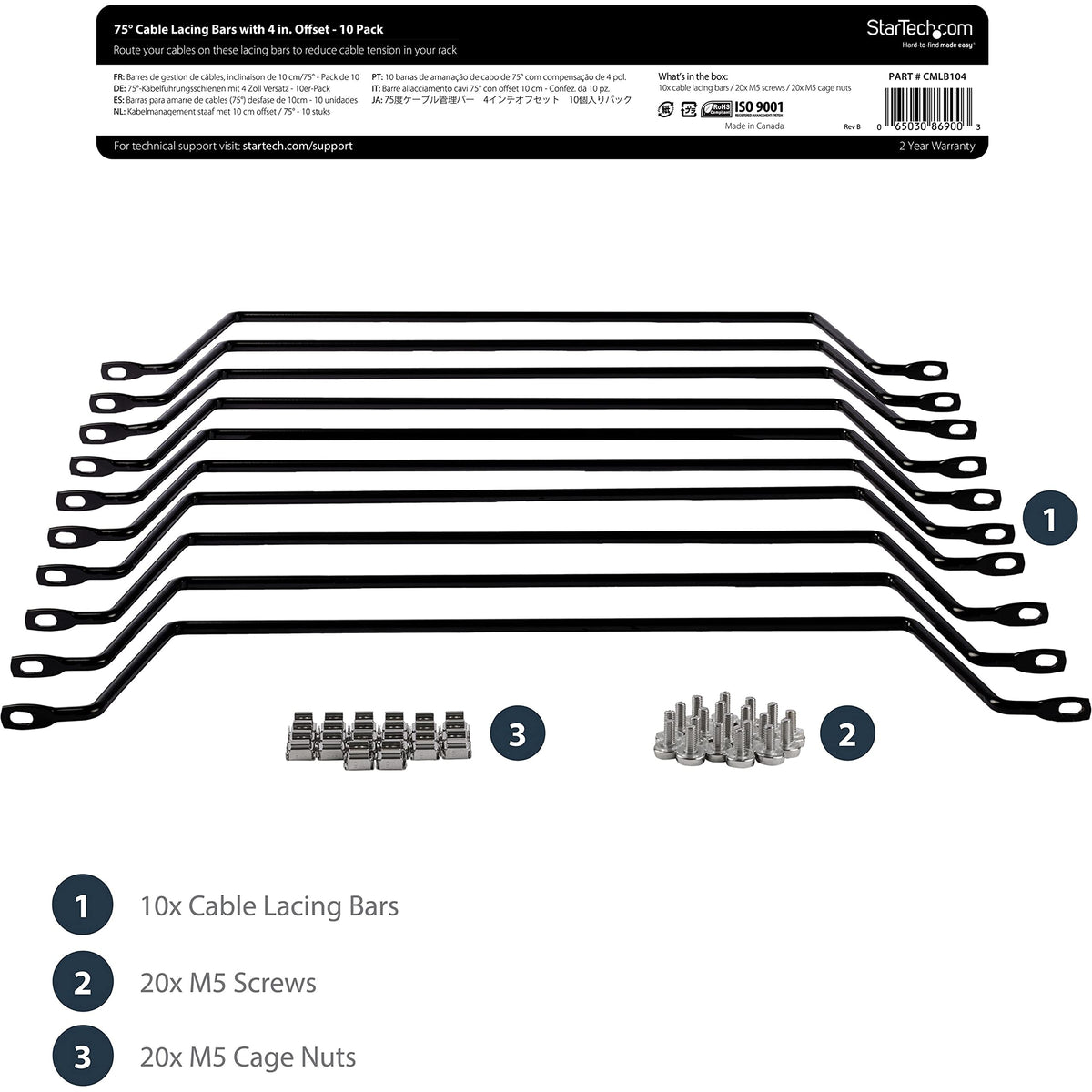 Lacing Tree Server Rack StarTech.com Horizontal Lacing Bar (10 Pack) w/ 4 inch Offset at 75 ...