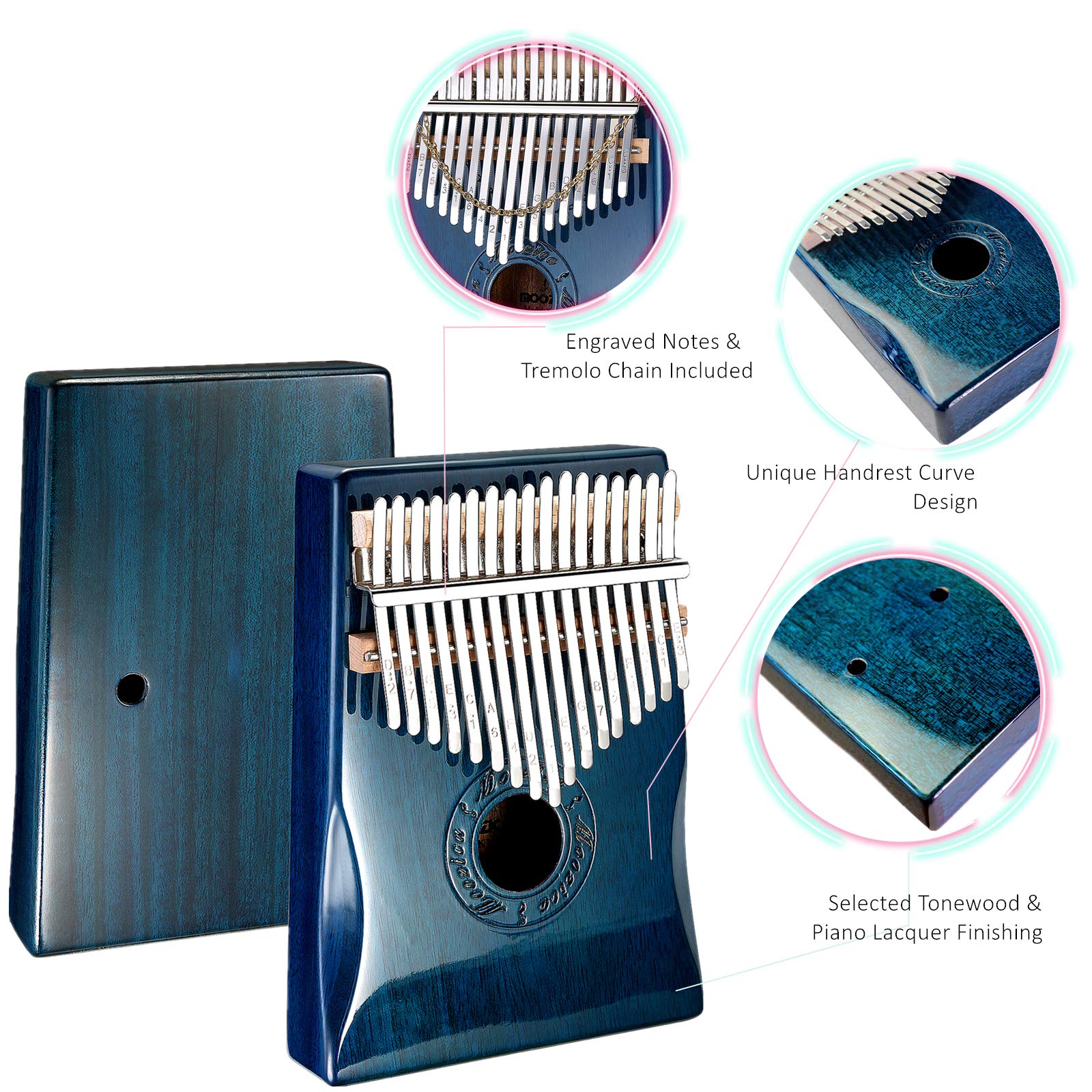 Moozica 17 Keys Kalimba Thumb Piano, Solid Mahogany Wood Professional Marimba Mbira With Piano Lacquer Finishing Musical Instrum