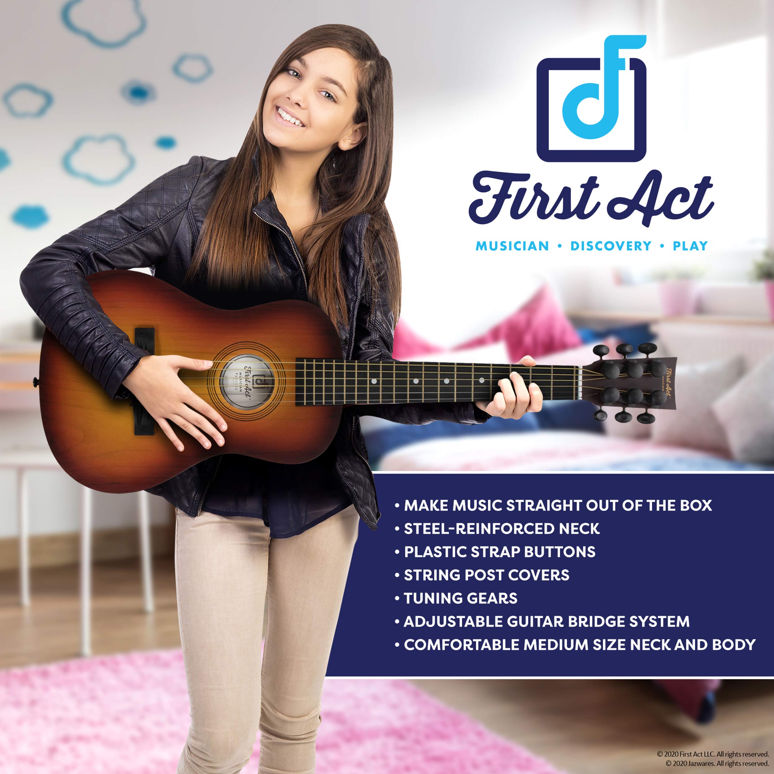 First Act Acoustic Sunburst Guitar, 30 Inch   Brass Acoustic Guitar Strings, Tuning Gear, String Post Covers, Steel Reinforced N