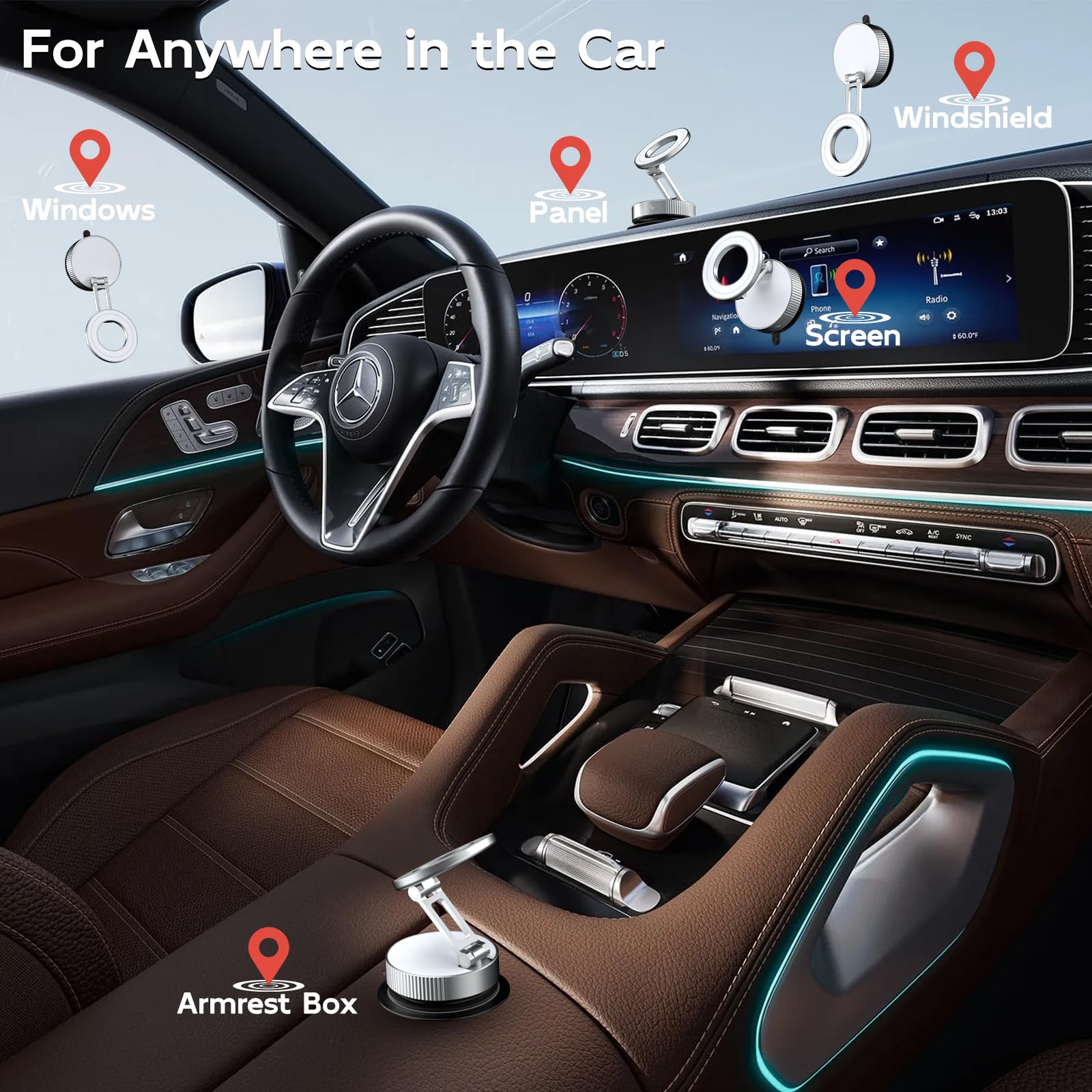 Alafly Magnetic Suction Cup Phone Mount For Magsafe, Foldable And 360 Retractable Hands-Free Vacuum Car Phone Holder For Car/Gym