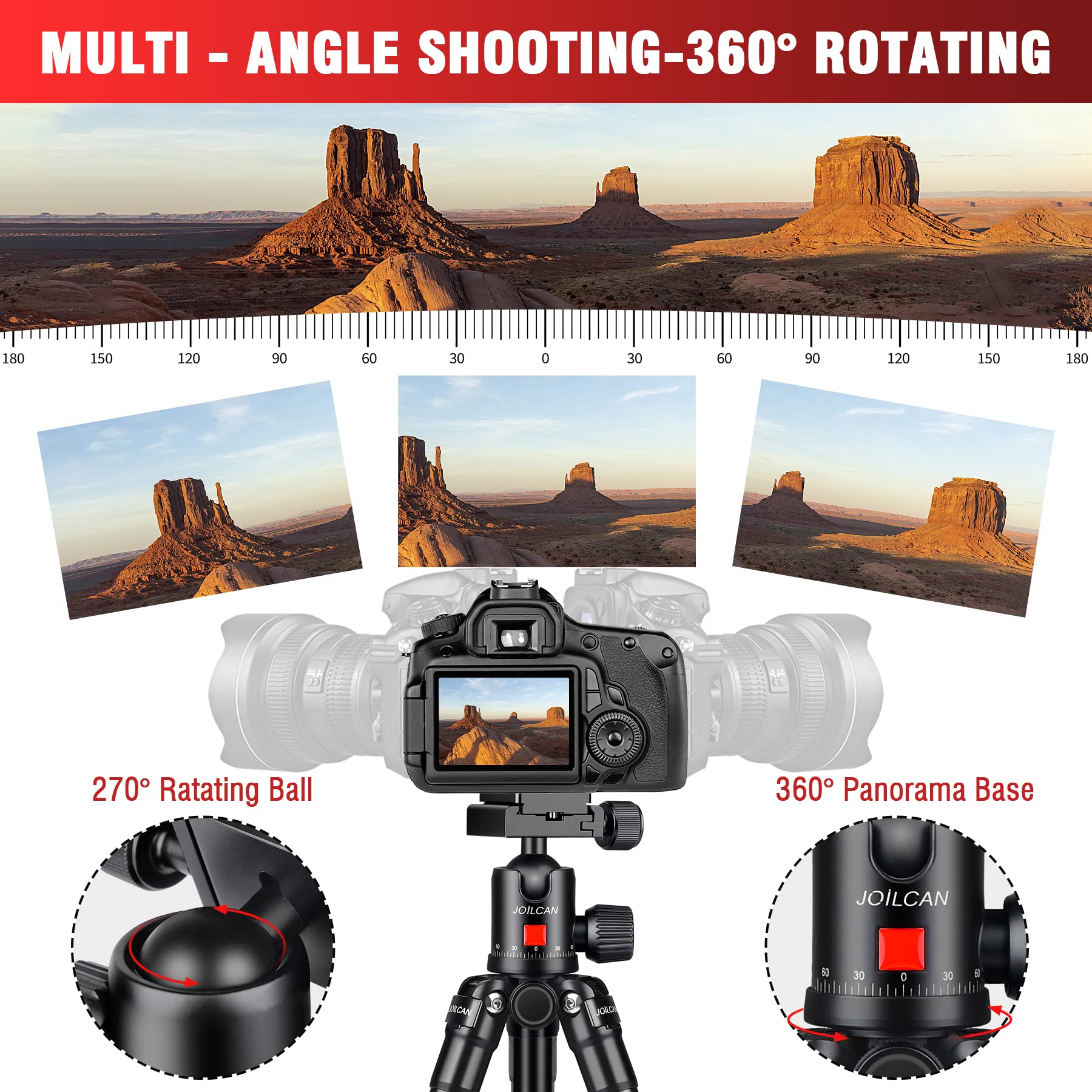 Joilcan Mini Tripod For Camera, 21'' Aluminum Small Desktop Tripod, Heavy Duty Tripod With 360 Ball Head, Travel Tripods For Dsl