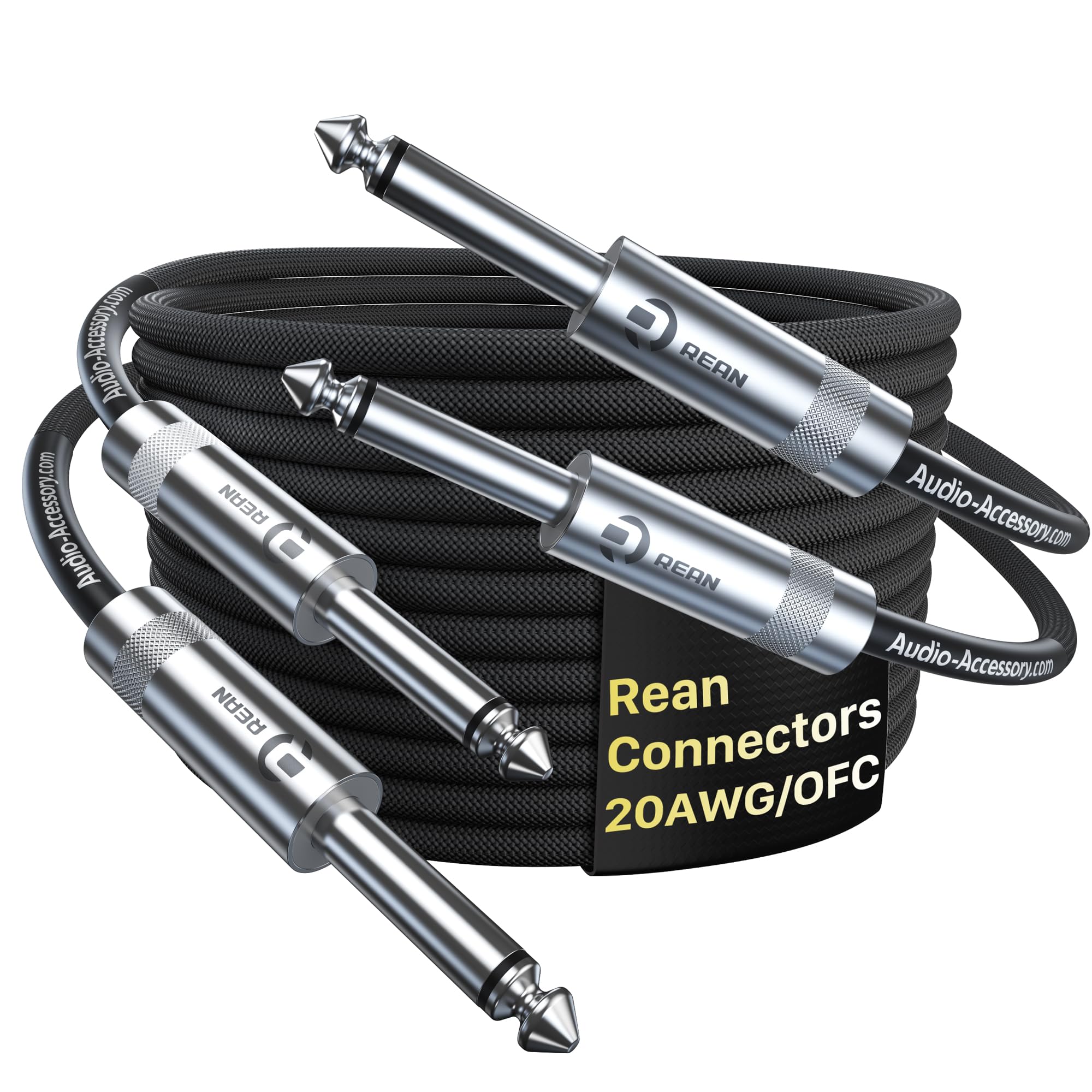 Guitar Cable 10 Ft 2 Pack, Professional Neutrik Rean Connectors, Kevlar Reinforced Nylon Braided Instrument Cable, 20 Awg, Ofc,