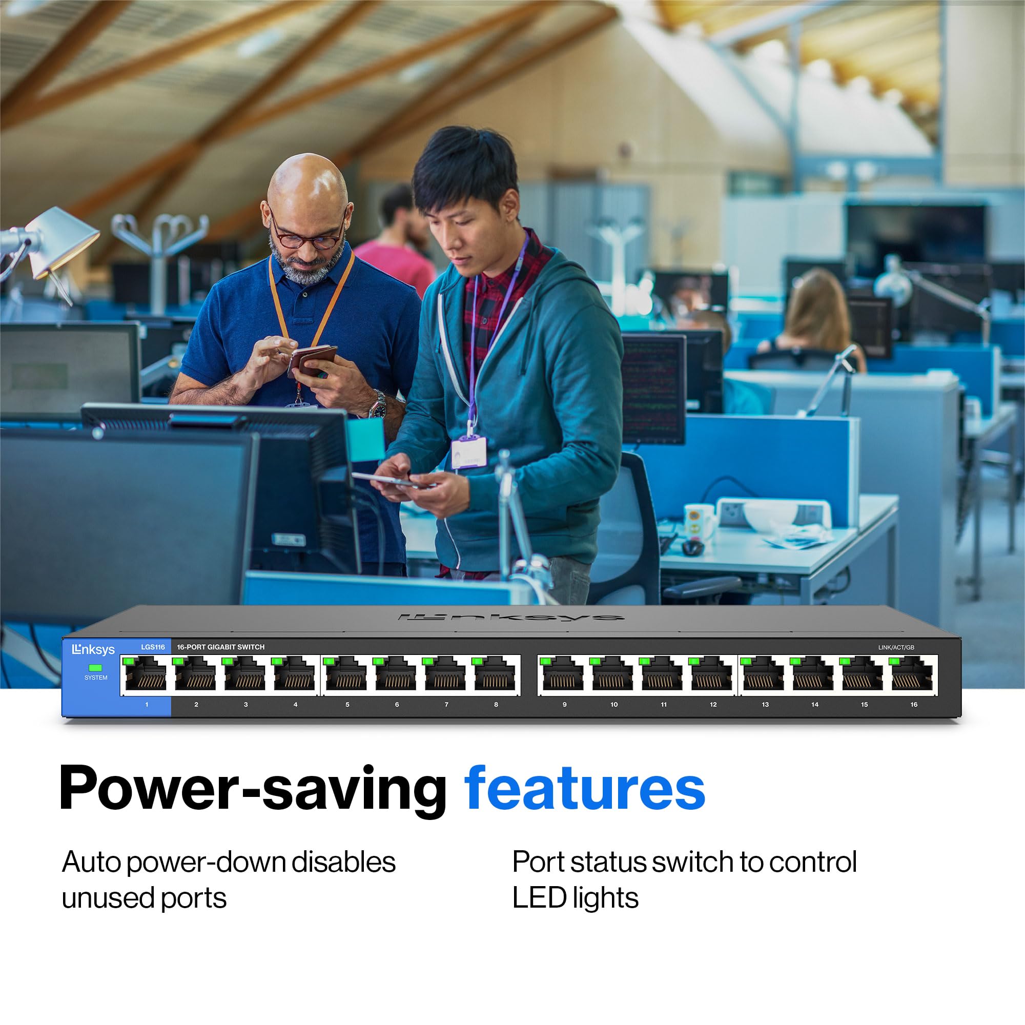 Linksys Lgs116 16 Port Gigabit Unmanaged Network Switch - Home / Office Ethernet Switch Hub With Metal Housing - Wall Mount Or D