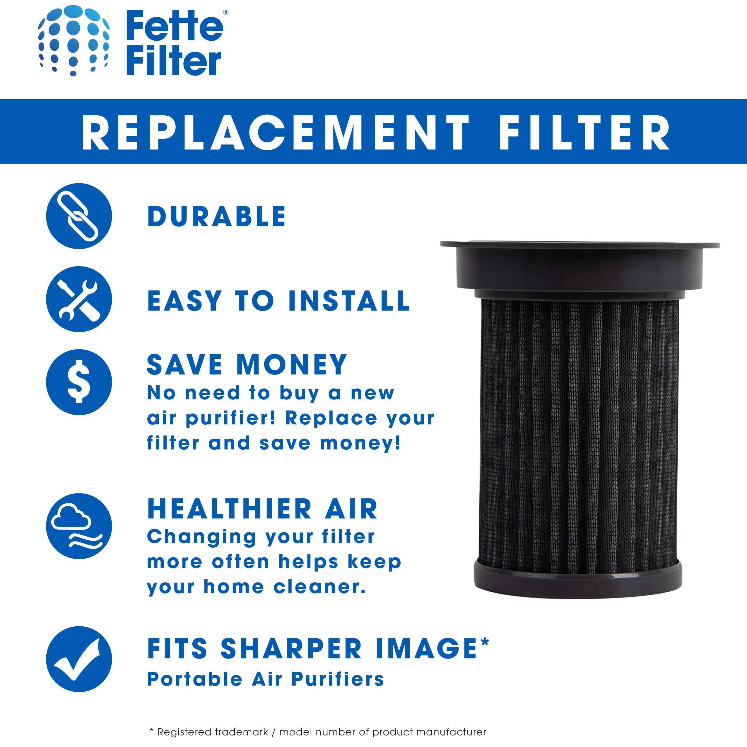 Fette Filter   True Hepa Filter Replacement Compatible With Sharper Image Usb Powered Portable Air Purifier (2 Qty)