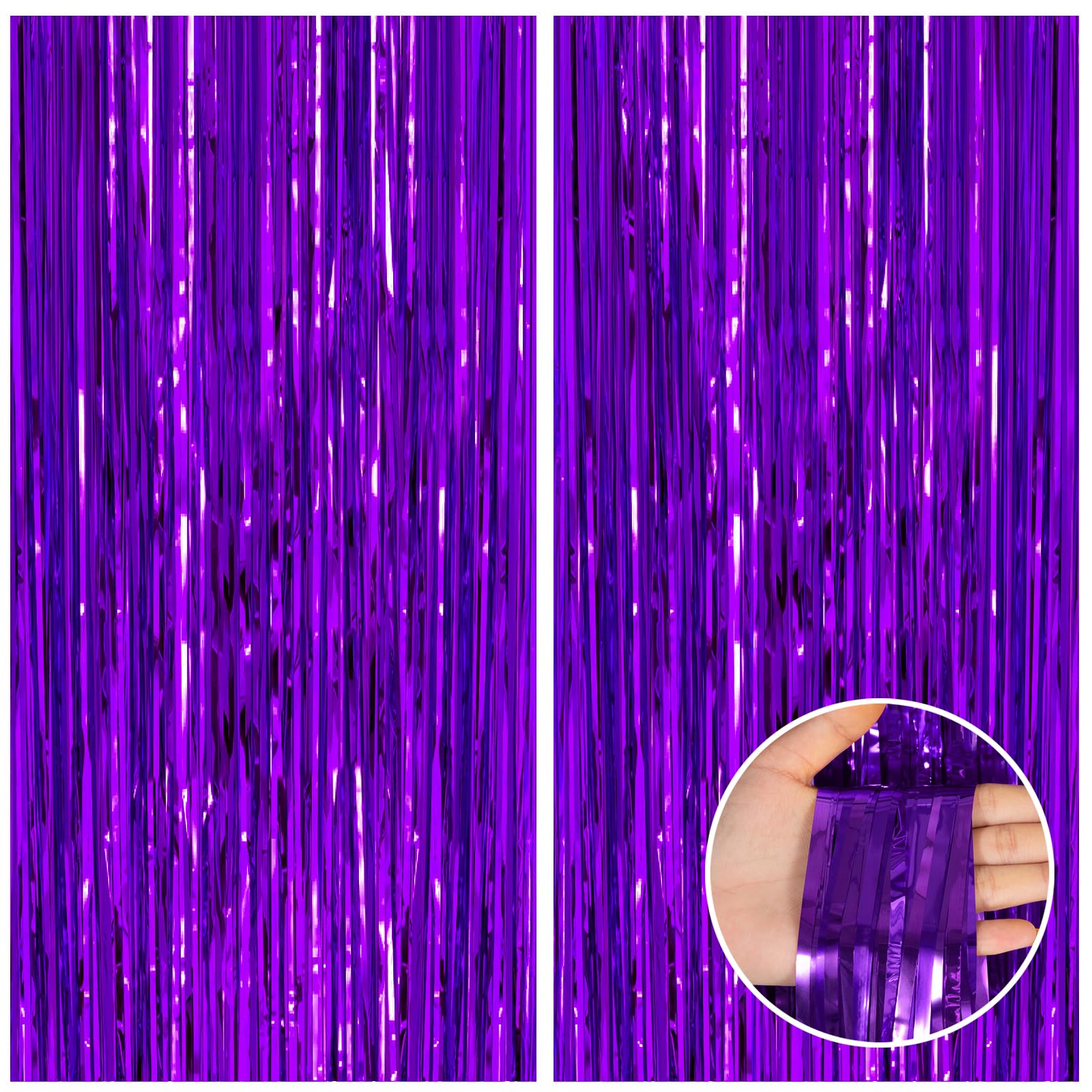 Canrevel 2 Pack 3.3X8.2 Feet Purple Foil Fringe Backdrop Curtains, Tinsel Streamers For Mermaid Birthday Party Decorations, Grad