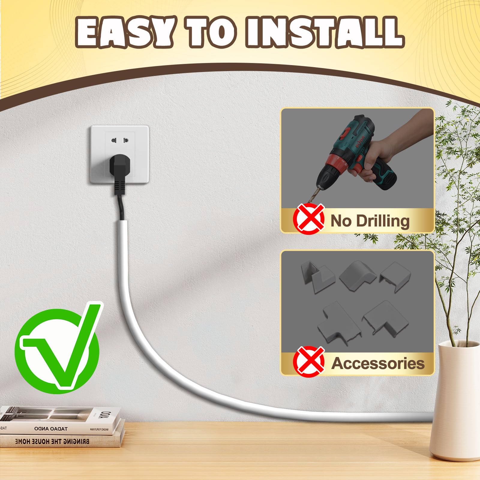 Uomtfai Wall Cord Hider 39 Inch, Self Adhesive Cable Hider Cord Cover For Wires, Flexible Wire Cover Cable Raceway For Cord Mana