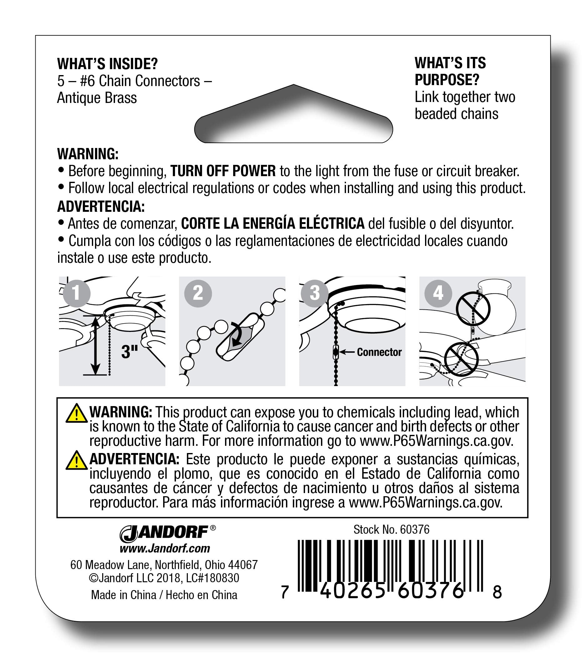 Jandorf 60376 Chain Connecter, 6 Antique Brass (Pack Of 5)