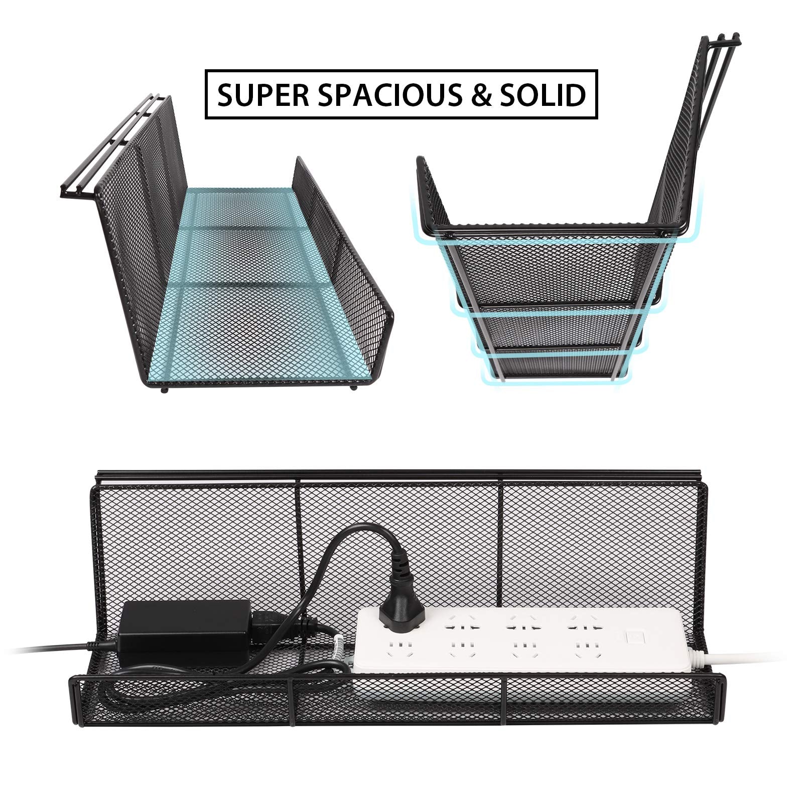 Univivi No Drill Under Desk Cable Management Tray, 36'' Cord Organizer For Desk, Clamp/Screw Mount Desk Cable Management, Premiu