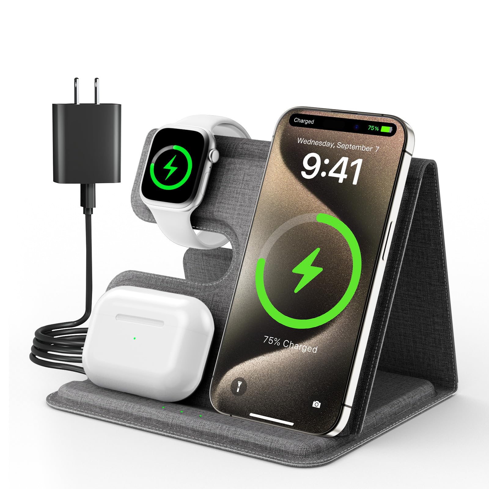 Wireless Charger Iphone Charging Station, 3 In 1 Charger Stand For Apple Multiple Devices Iphone 17Plus 17 16E 16 15 14 13 12 Pr