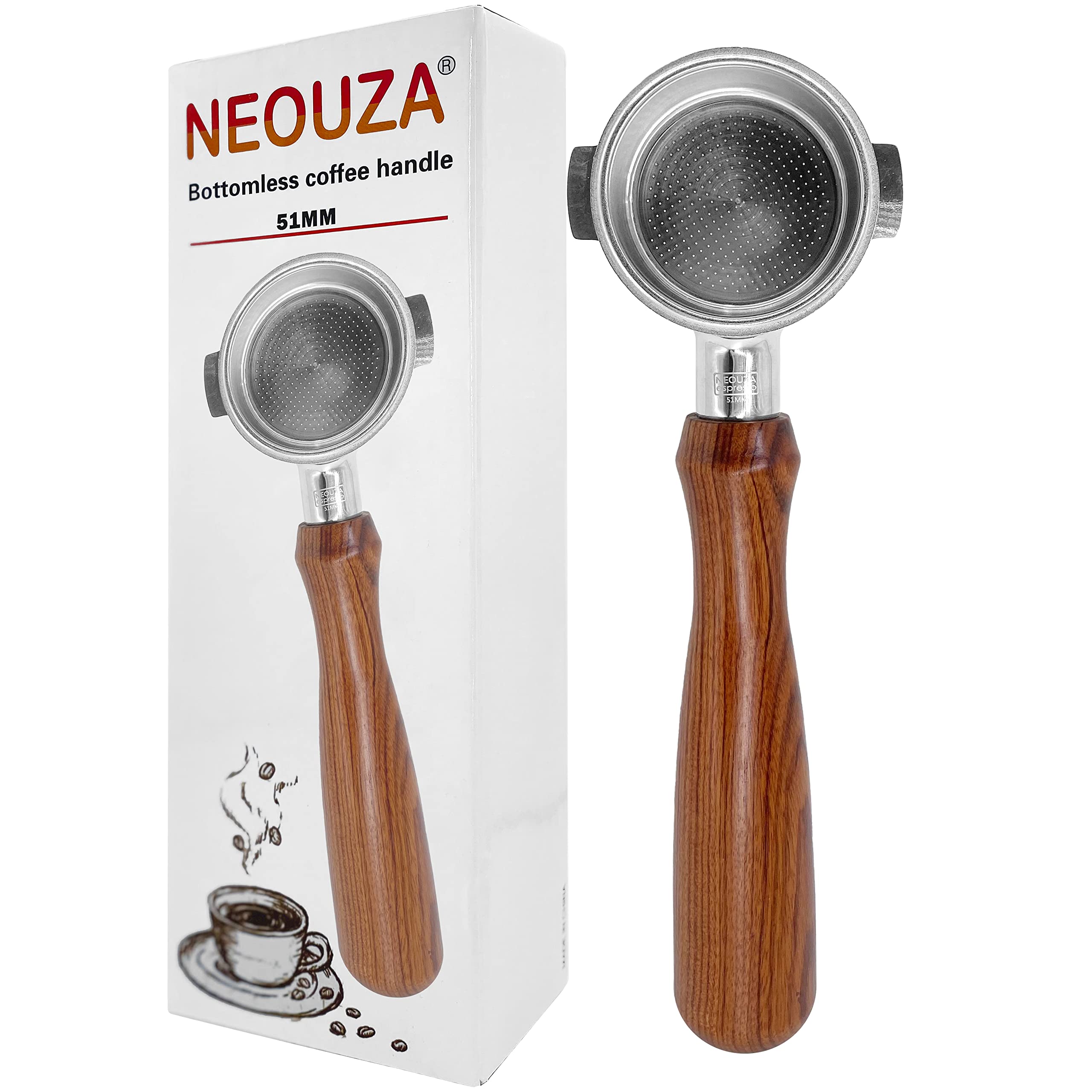 Neouza 51Mm Espresso Bottomless Portafilter For Delonghi Ecp31.21 Ecp33.21 Ecp35.31 Ecov311,304 Food Stainless Steel,Rosewood Ha