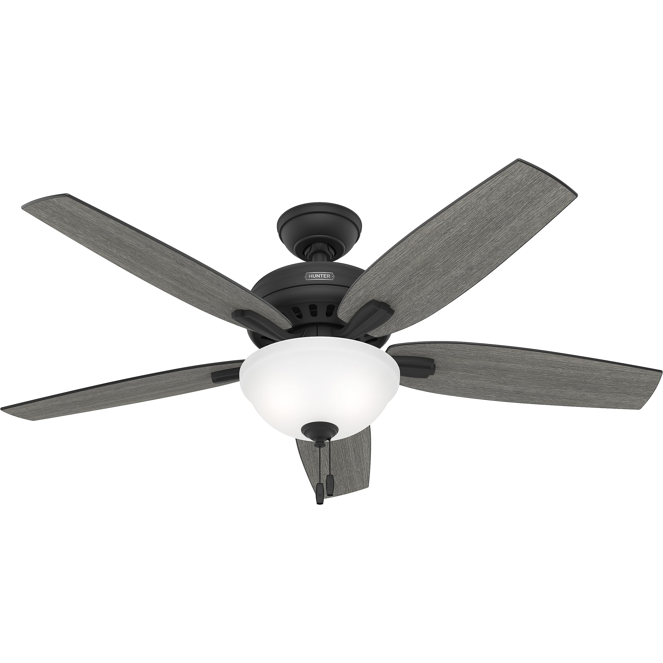 Hunter 52 inch Indoor Ceiling Fan with LED Light - Black Ceiling Fan with Pull Chain, for Bedroom or Living Room, Standard Mount