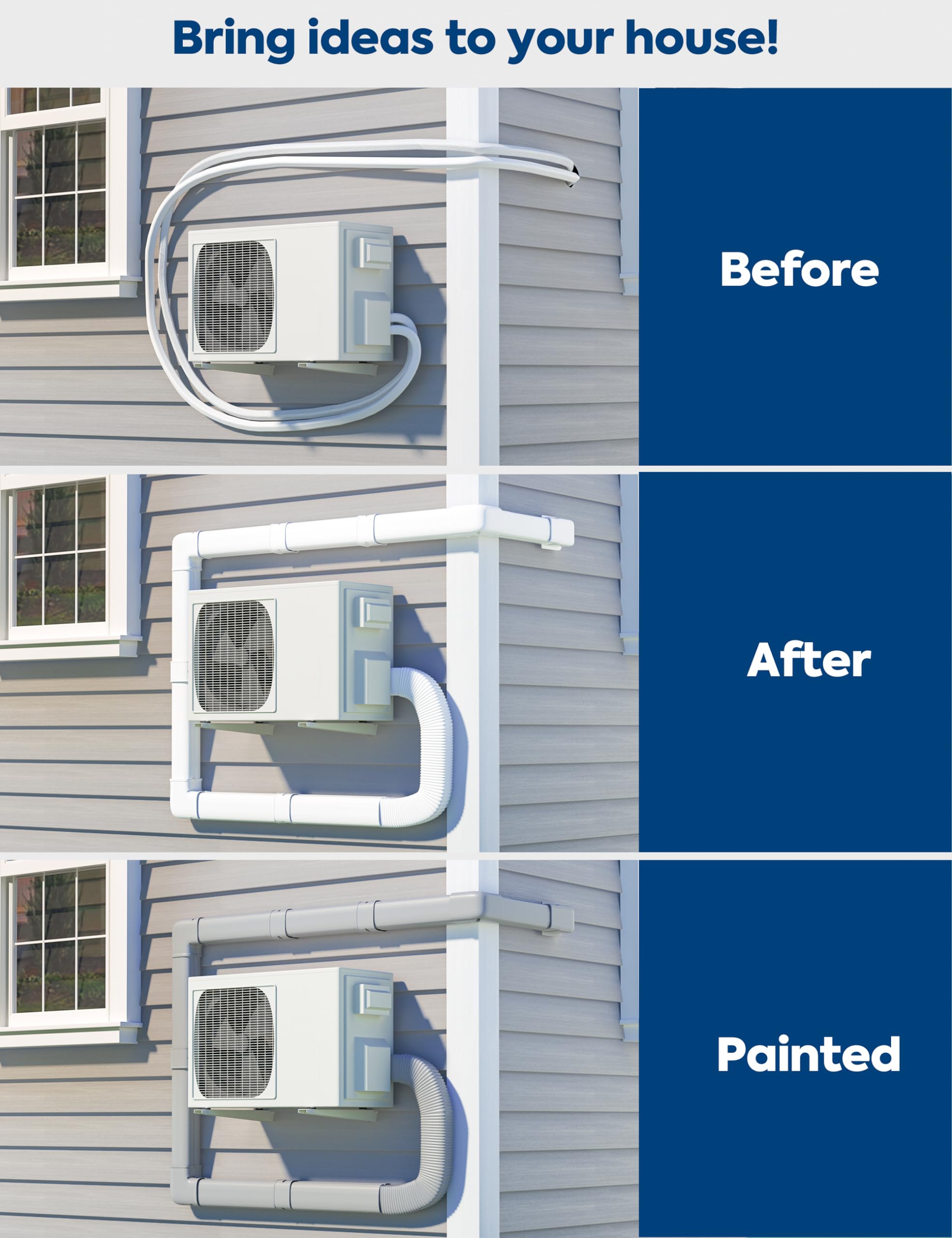 Nouscan 3'' 9Ft Mini Split Line Set Cover With Flexible Duct, Upgrade Pp Decorative Minisplit Lineset Cover Kit, Paintable For M