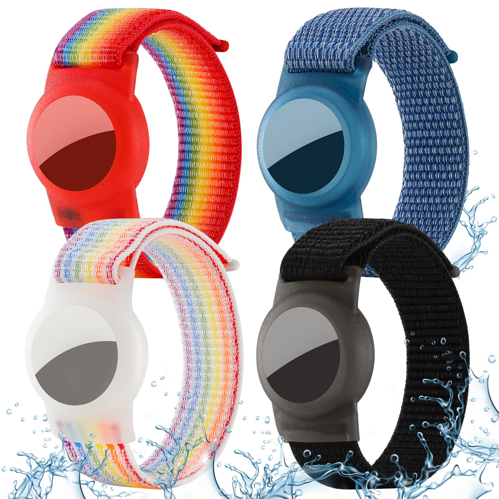 Waterproof Airtag Bracelet For Kids (4 Pack), Soft Nylon Hidden Air Tag Wristband Full Cover Lightweight Gps Tracker Holder Comp