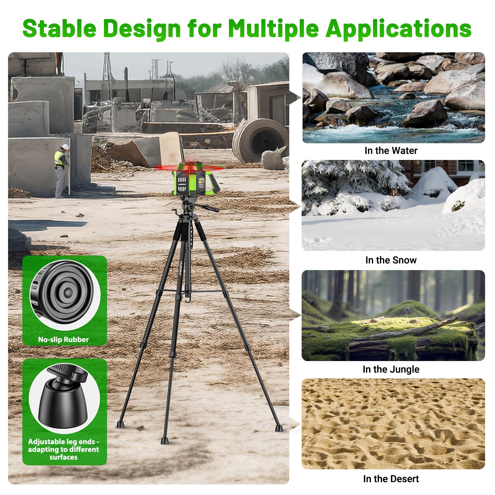 Huepar Lightweight 63 Inch Adjustable Laser Level Tripod With 3 Way Swivel Pan Head, Portable Handle, Bubble Level, Quick Releas