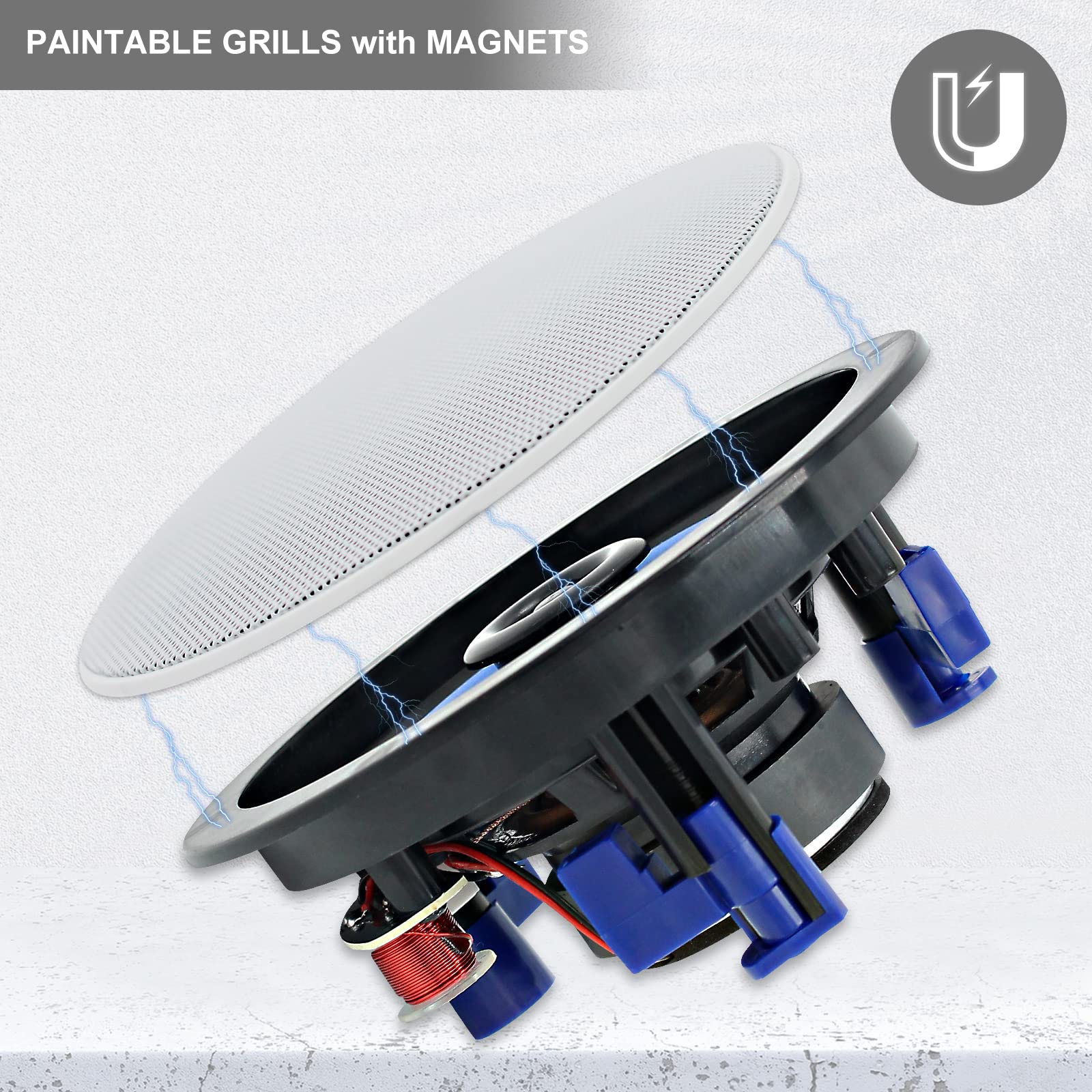 Herdio 4 Inch Bluetooth Ceiling Speakers (Pairs) 160W Flush Mount In Wall Amplifier Receiver Perfect For Indoor Home & Covered O