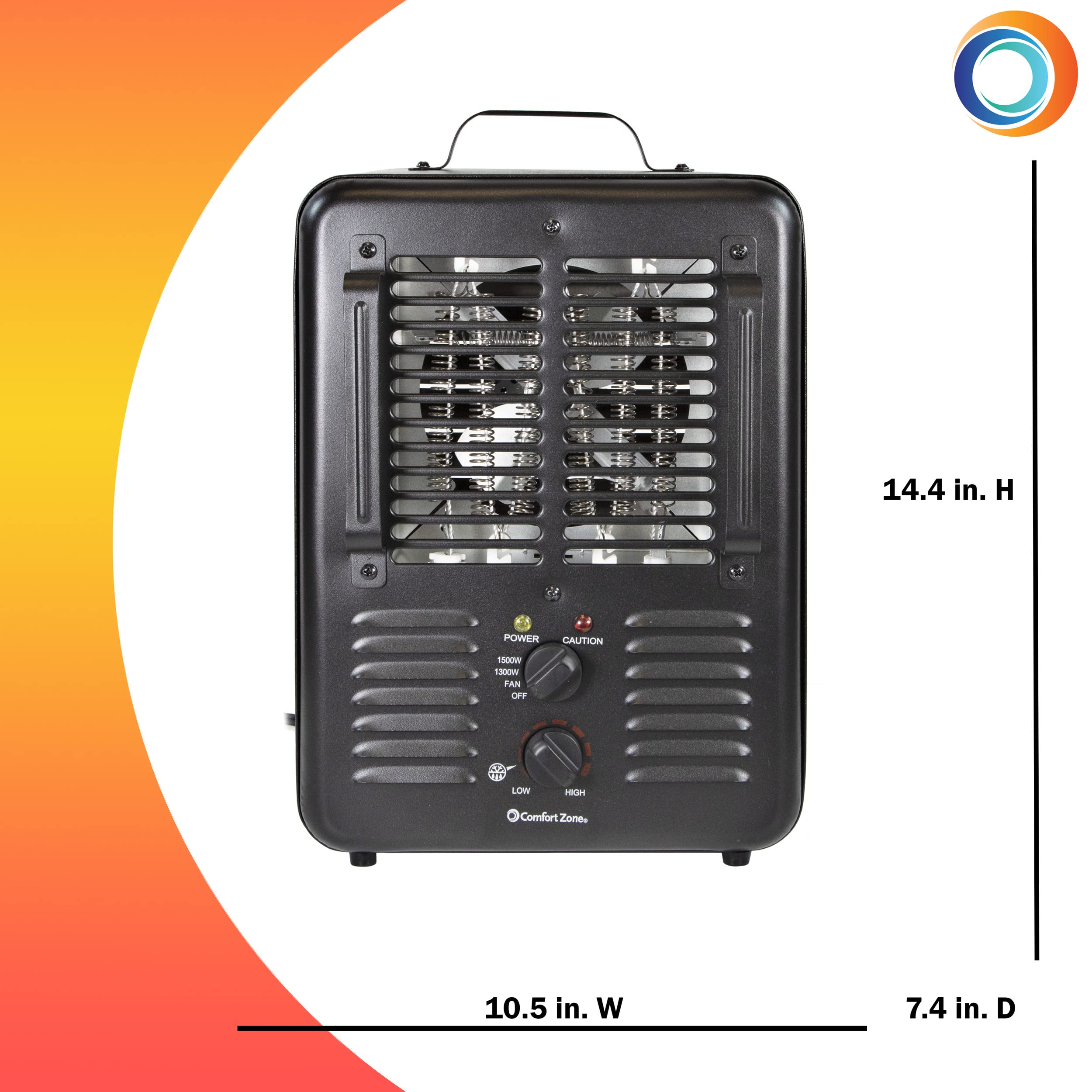 Comfort Zone Electric Portable Utility Space Heater With Adjustable Thermostat, Overheat Protection, & Tip Over Switch, 1500W, C