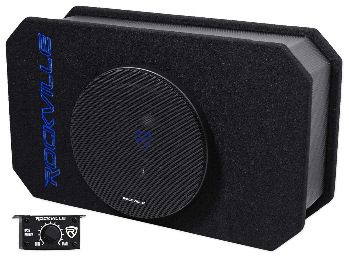 Rockville RMW8A, 8' 800W Powered Truck Subwoofer, Class D Amp, Slim Ported Enclosure, Includes Remote Bass Knob, Perfect for Deep Bass in Compact Spaces