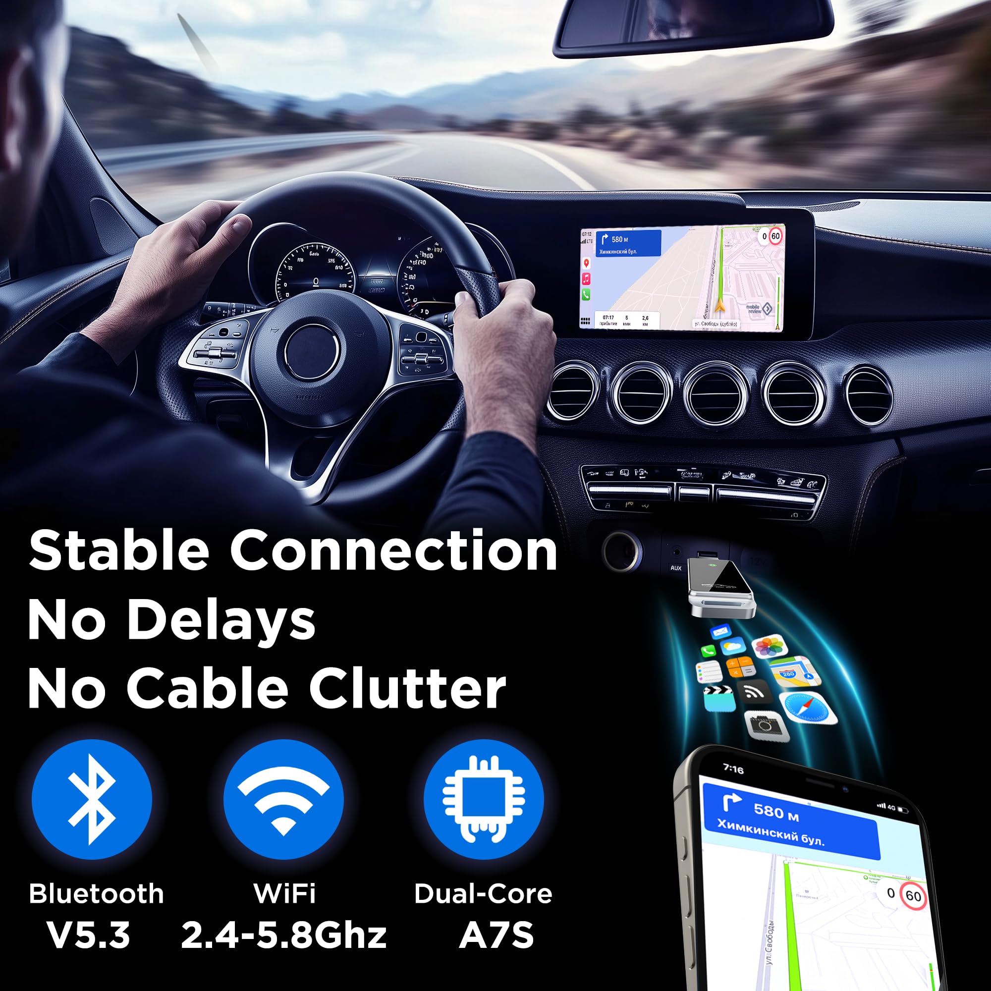 Vnilrgle Wireless Carplay Adapter 2024 Upgrade, Plug And Play, No Latency, Converts Factory Wired To Wireless, Compatible With I