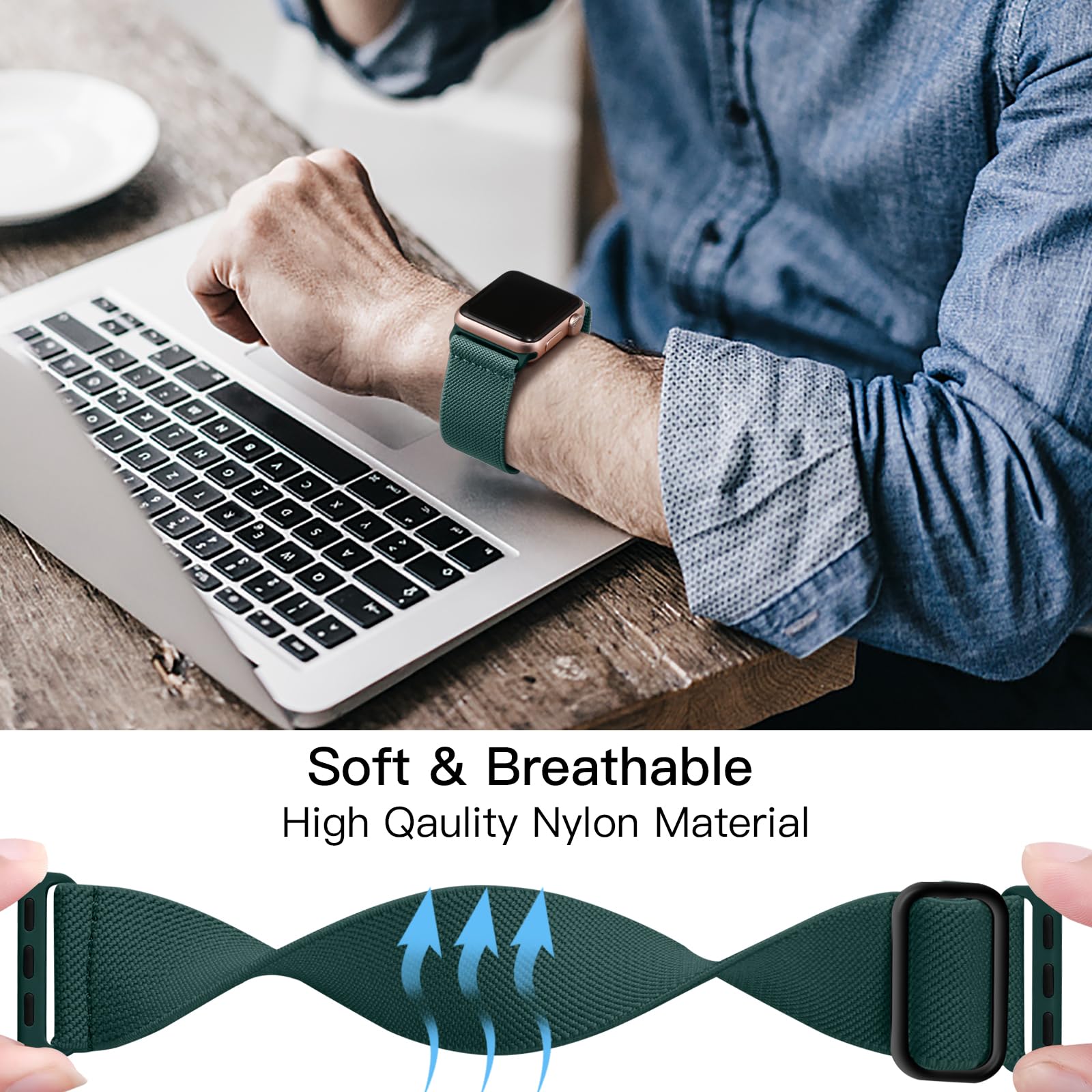 Lerobo Compatible With Apple Watch Series 9 41Mm Se Series 3 38Mm 40Mm For Women Men Sport Band Stretchy Nylon Solo Loop For Iwa