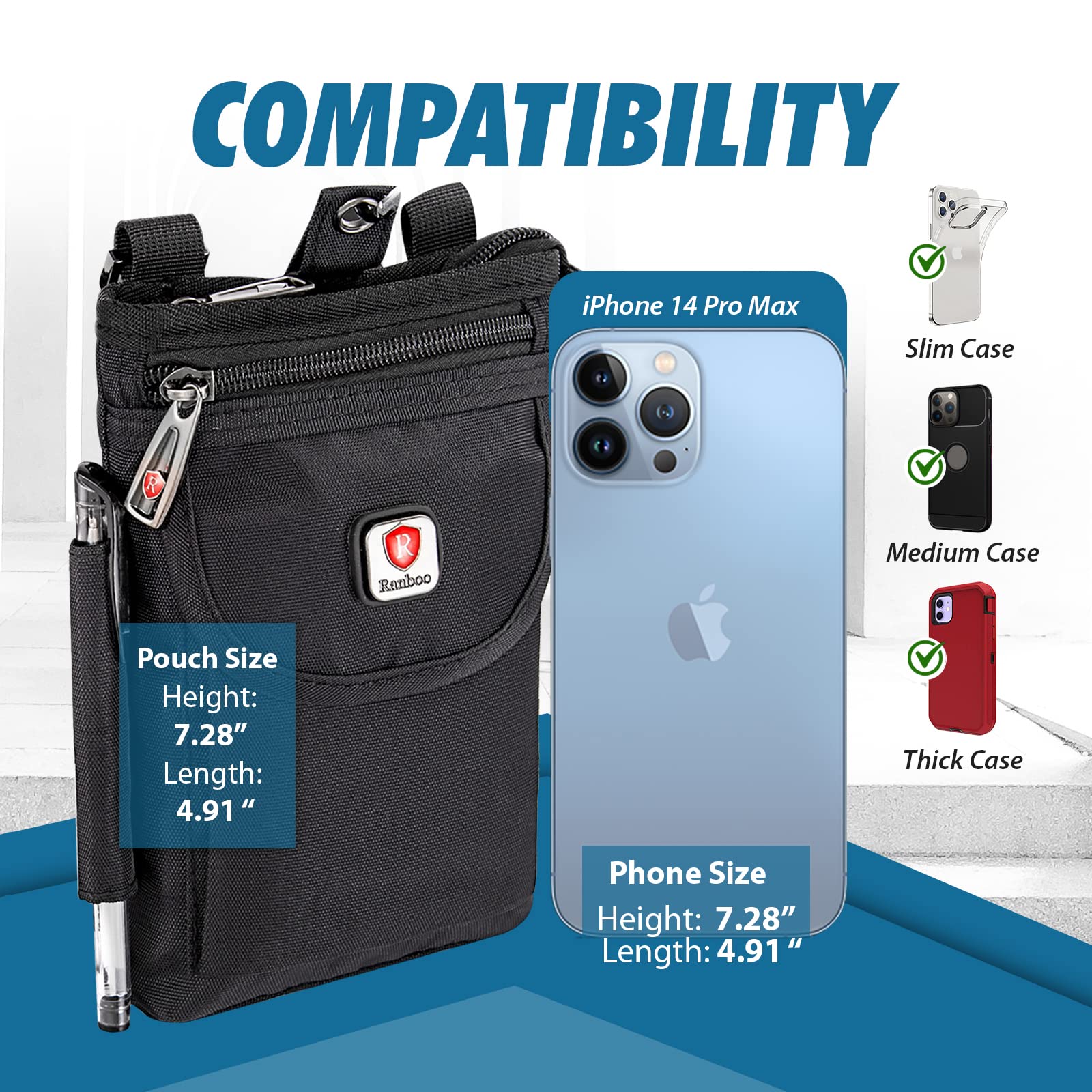 Small Crossbody Phone Bag, Ranboo Belt Pouch Waist Bag For Travel Outdoor Hiking, Fit For Iphone 16 15 14 13 Pro Max Samsung Gal