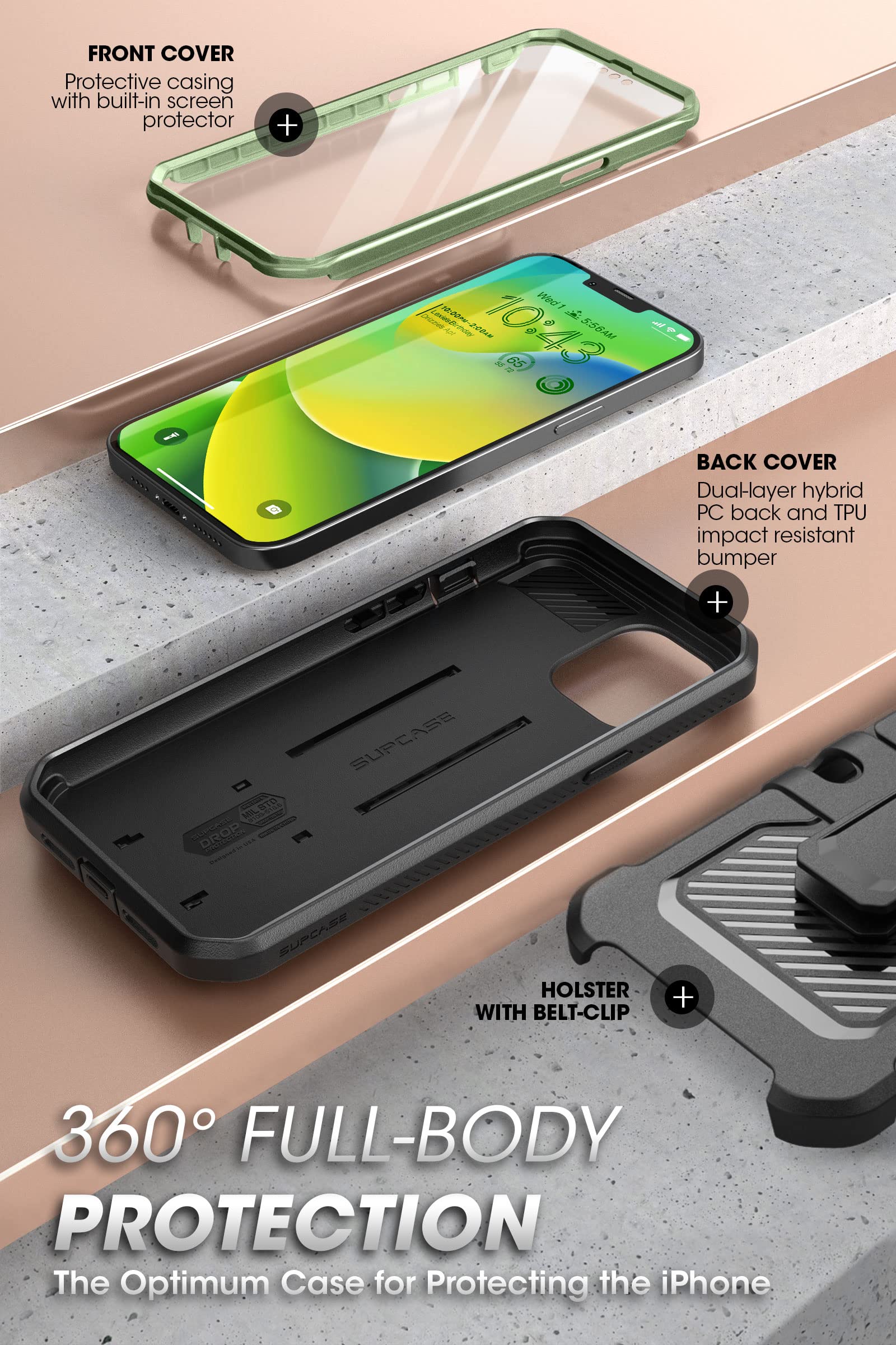 Supcase Unicorn Beetle Pro Case For Iphone 14 / Iphone 13 6.1'', Built In Screen Protector & Kickstand & Belt Clip Heavy Duty Ru