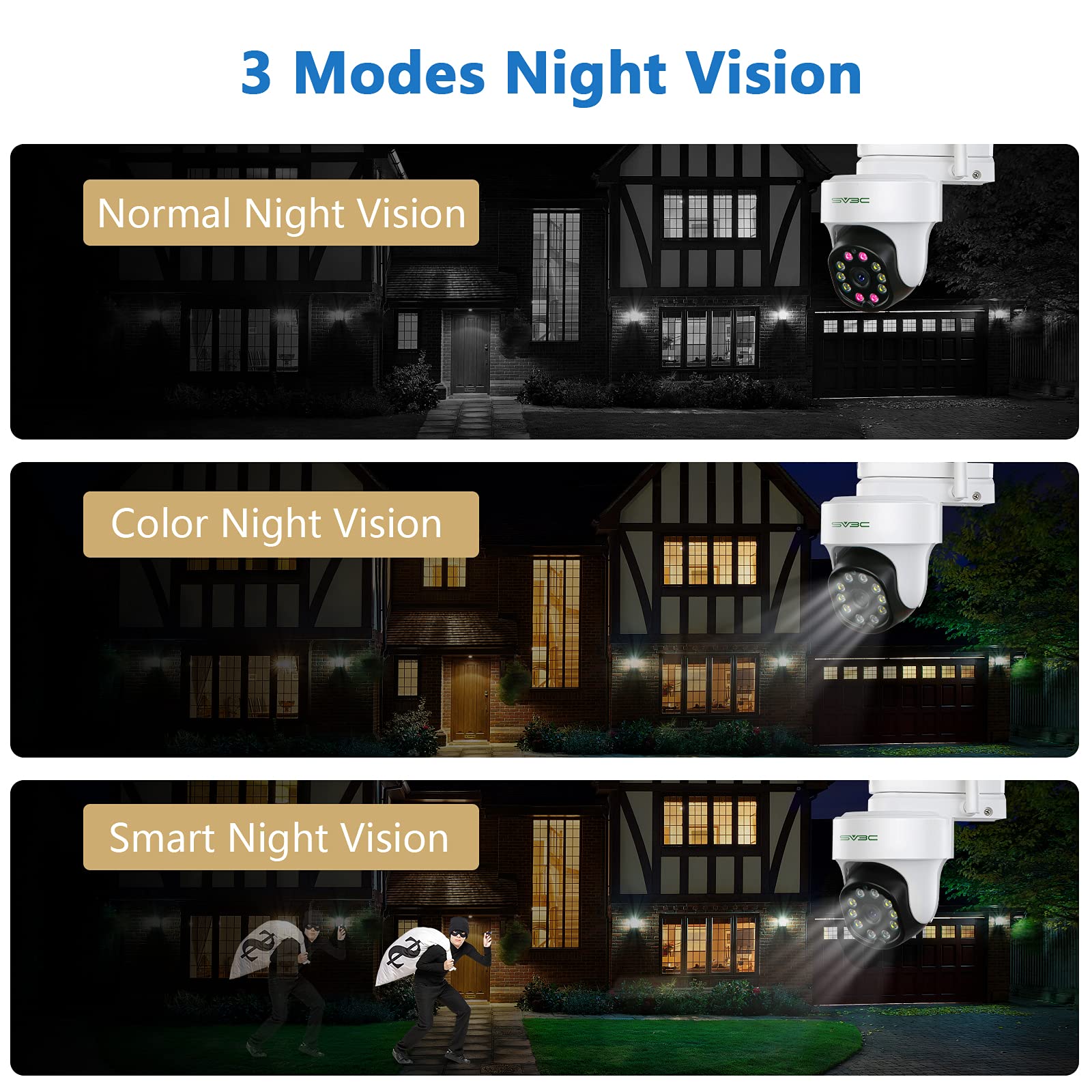 Sv3C Wifi Security Ip Camera Outdoor, Auto Tracking 1080P Ptz Pan Tilt Home Dome Cameras Support Floodlight Color Night Vision,