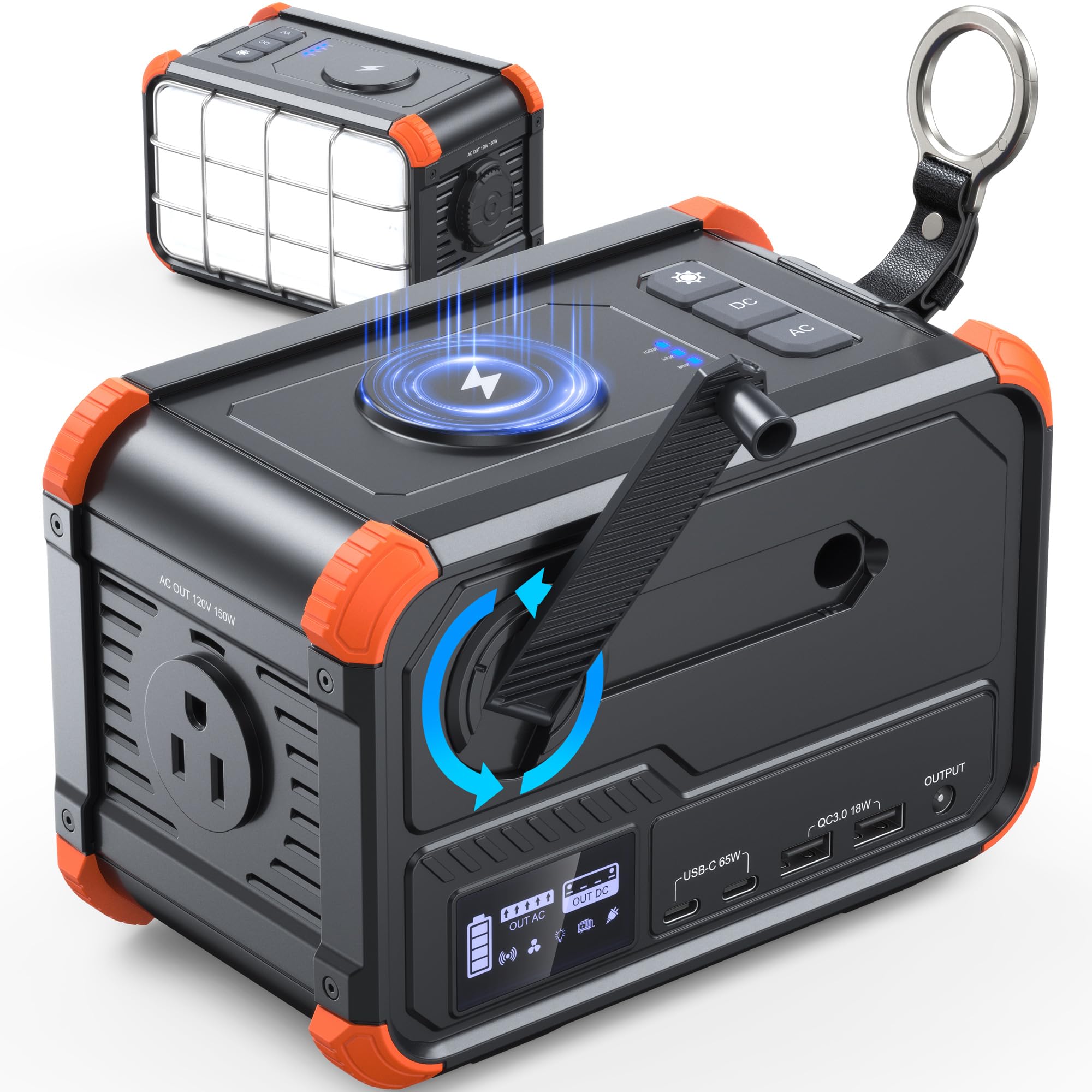 Browey Portable Power Station 153Wh Camping Small Solar Generator With Hand Crank 120V 150W Ac Outlet Lithium Battery Power Bank
