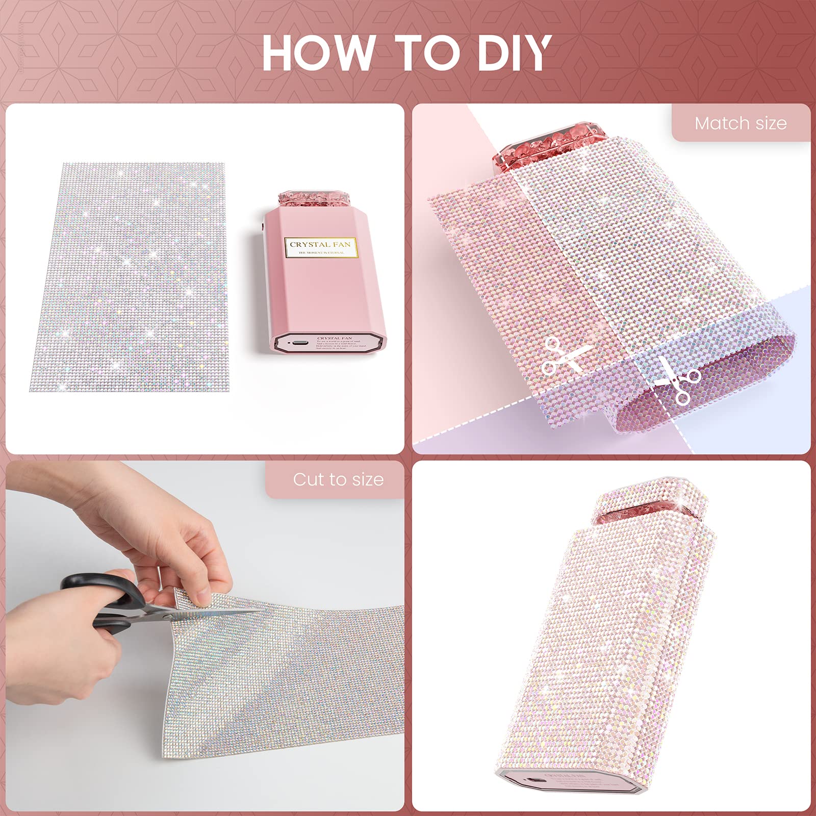 Bling Handheld Fan, Rechargeable Personal Fan With 3 Speeds Setting, Powerful Crystal Pull Out Portable Fan, Cooling Electric Fa